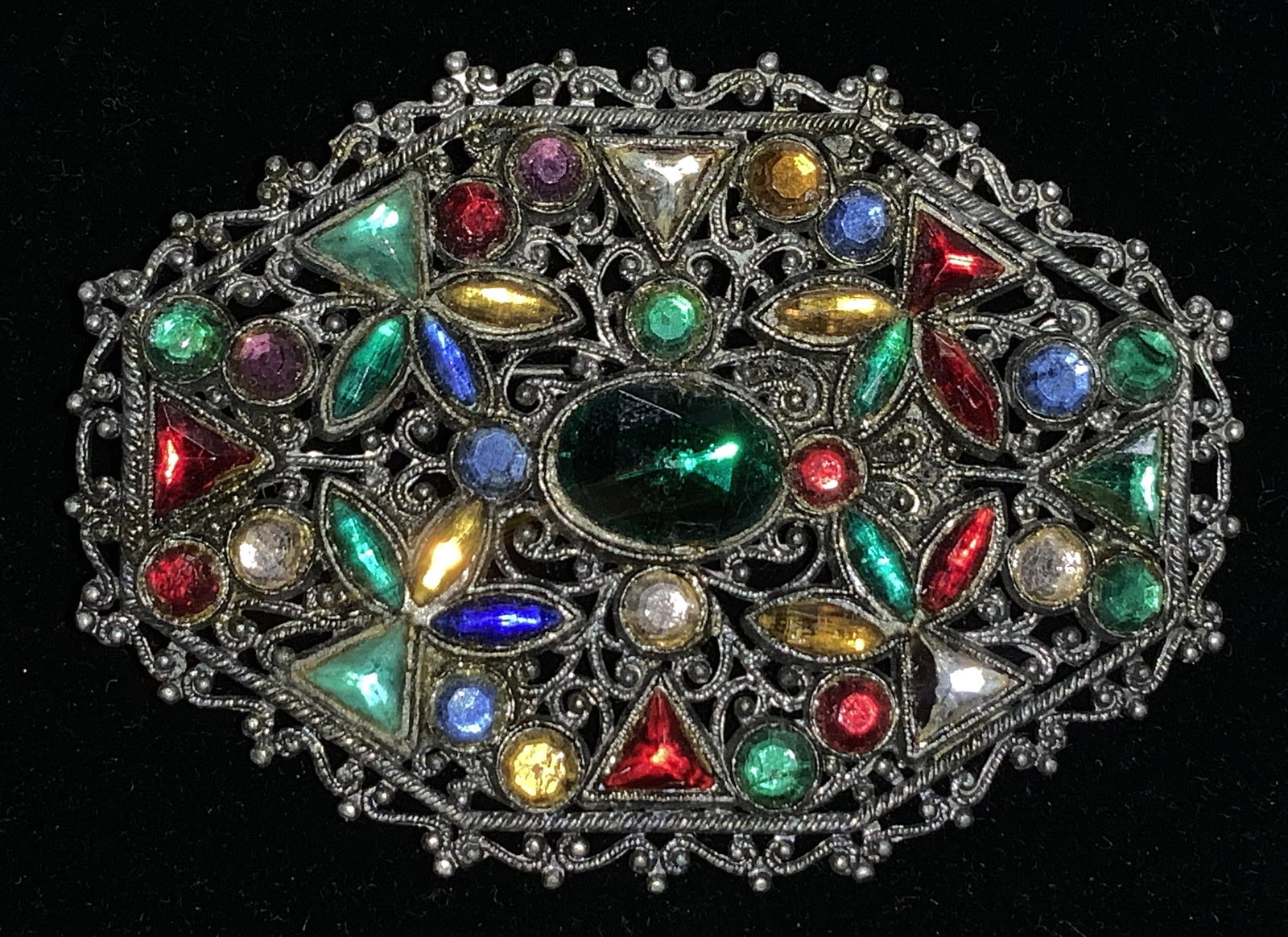 Renaissance Style Multi colored Rhinestone Brooch (1 of 4)