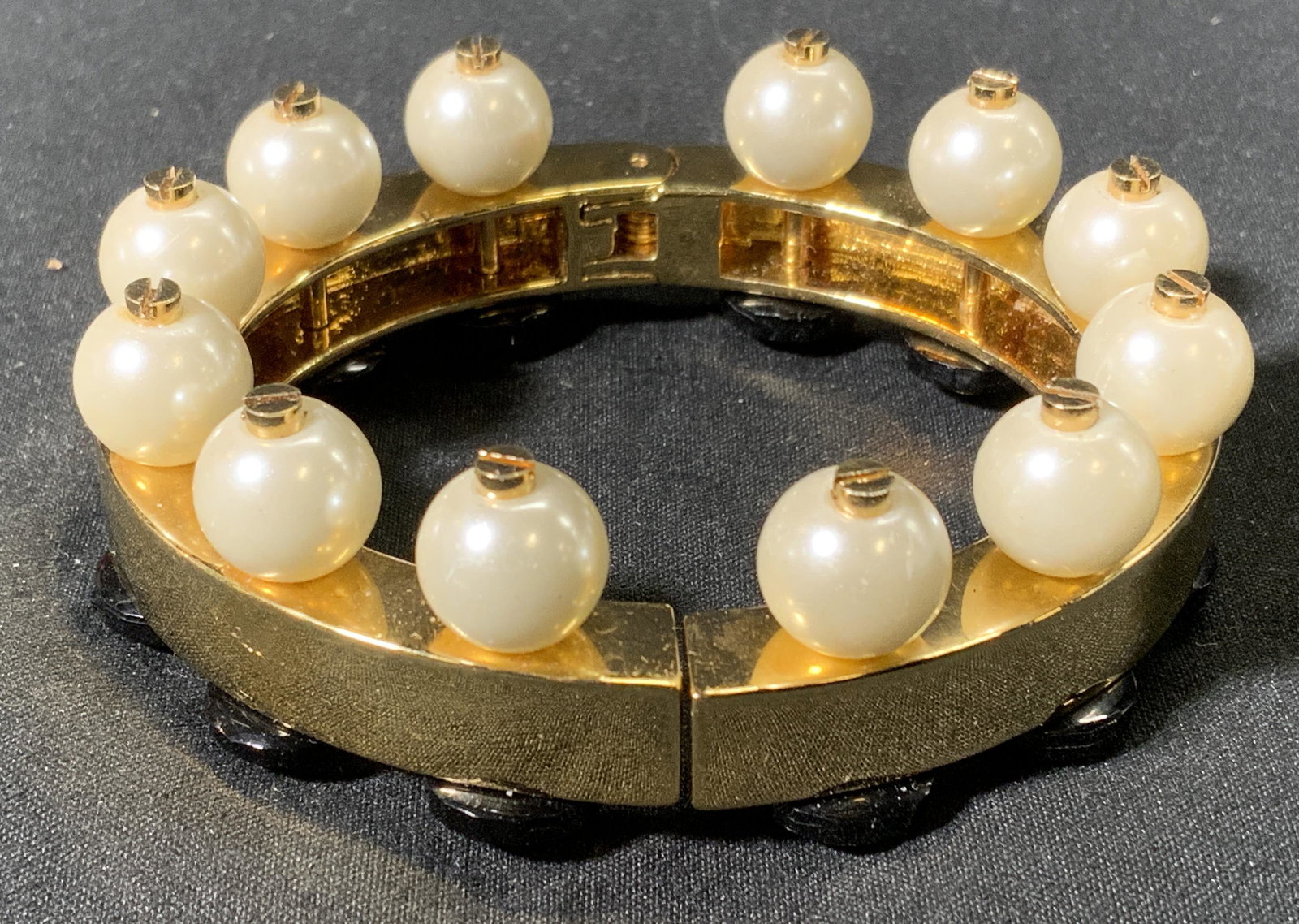 Gold Tone Pearlescent Beaded Bangle Bracelet (1 of 4)