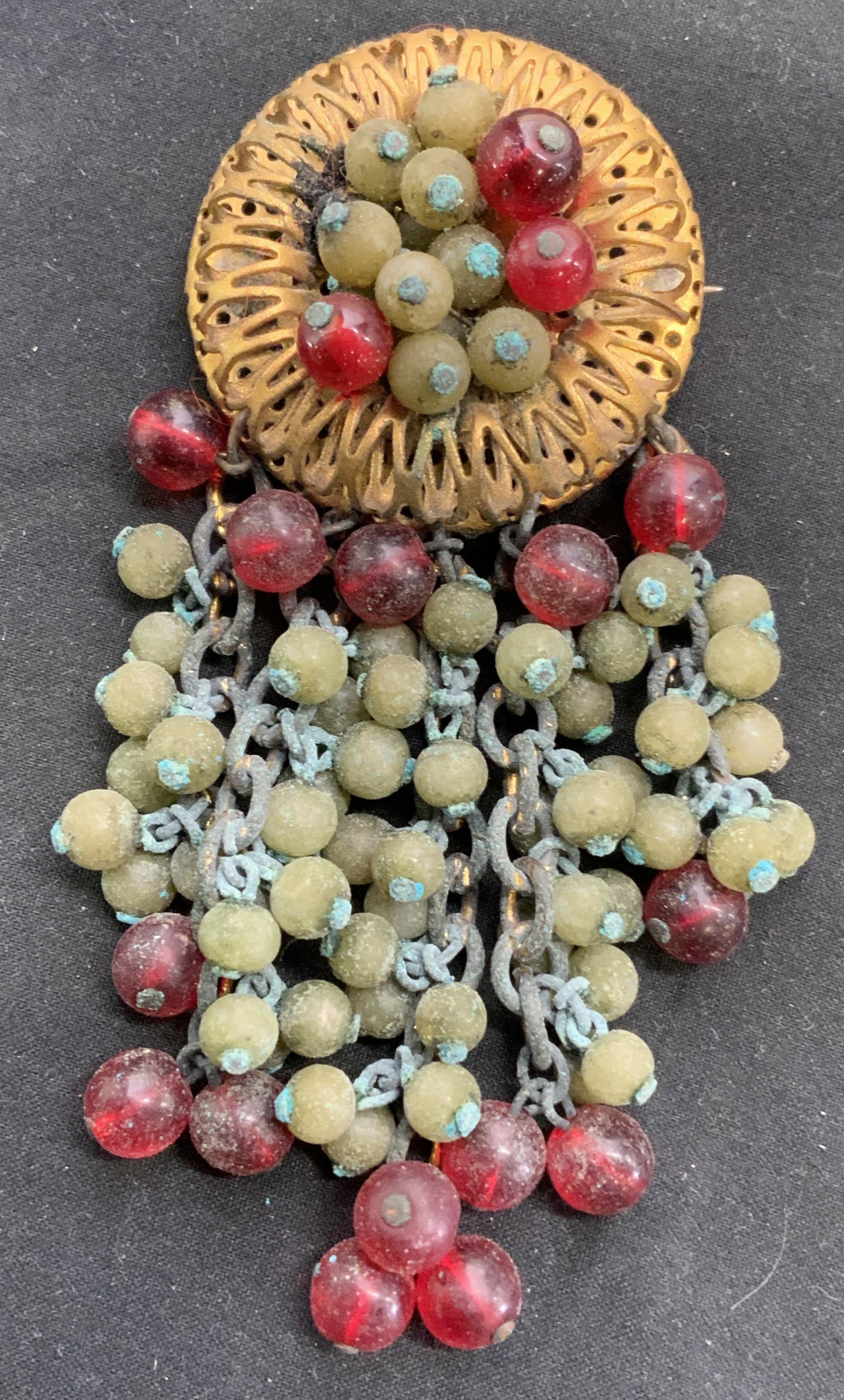 Vintage Chunky Dangling Beaded Statement Brooch (1 of 4)