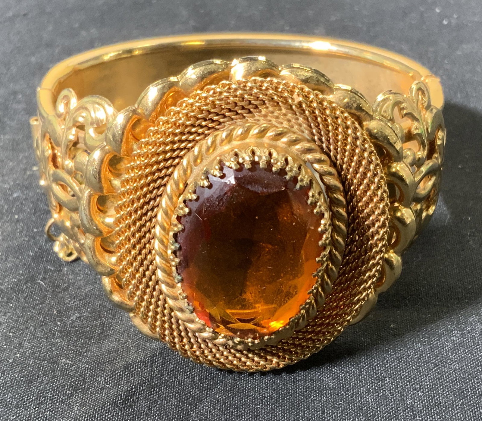 Gold Tone Amber Style Chunky Bangle Bracelet (1 of 4)