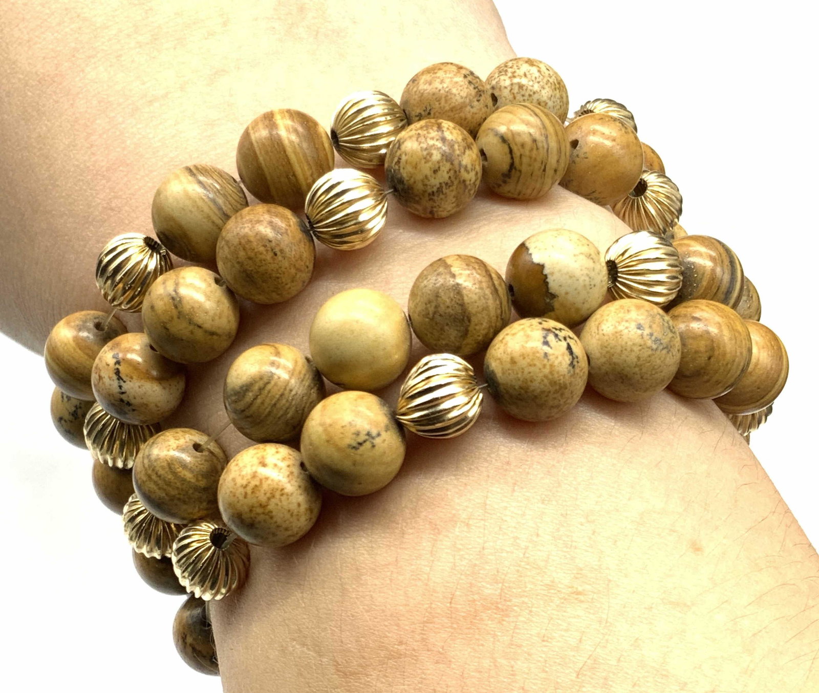 14K Gold Petrified Wood Beaded Stretch Bracelets 4 (1 of 9)