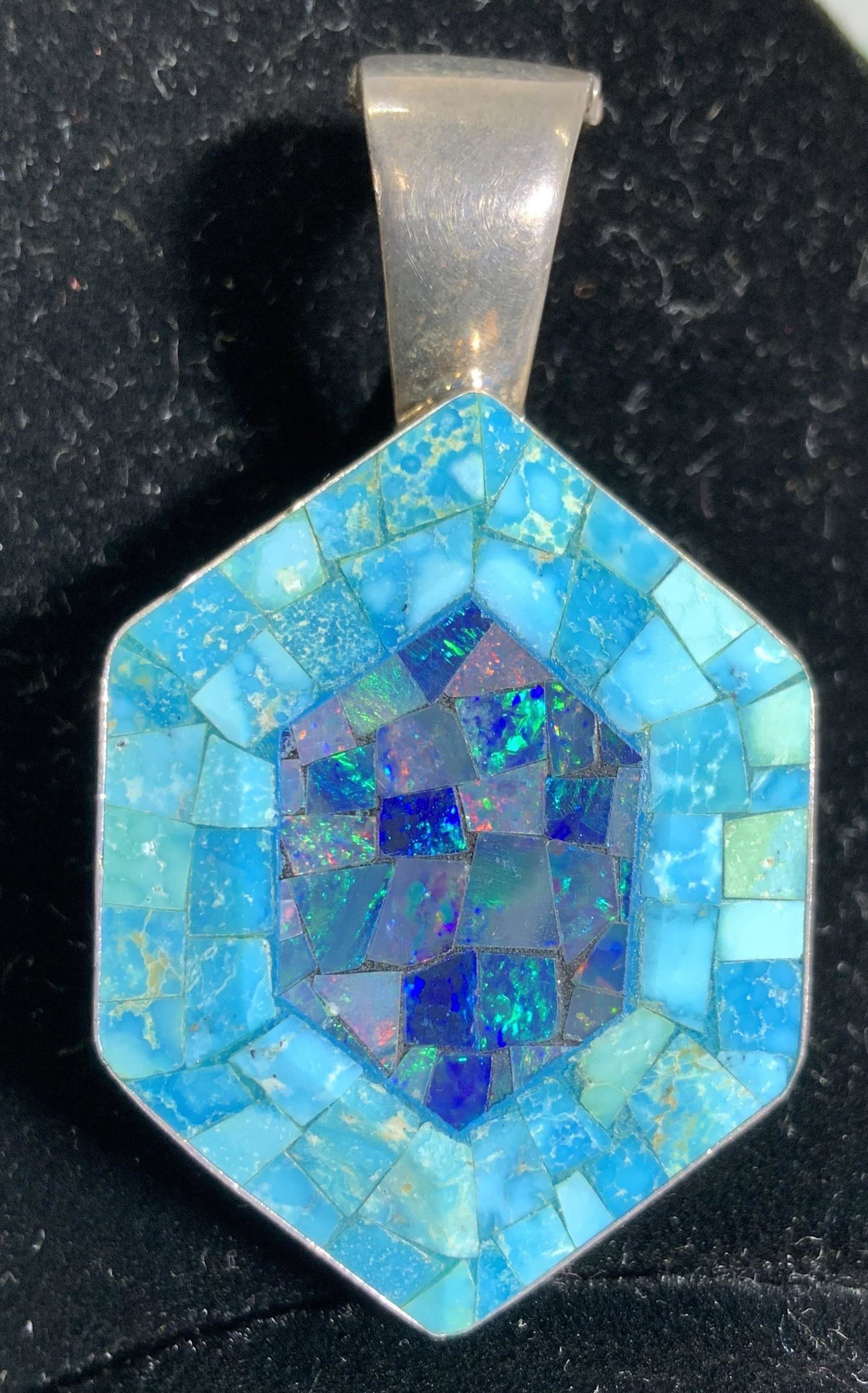 Artisanal Sterling Silver Pendant Inlaid Turquoise (1 of 4)