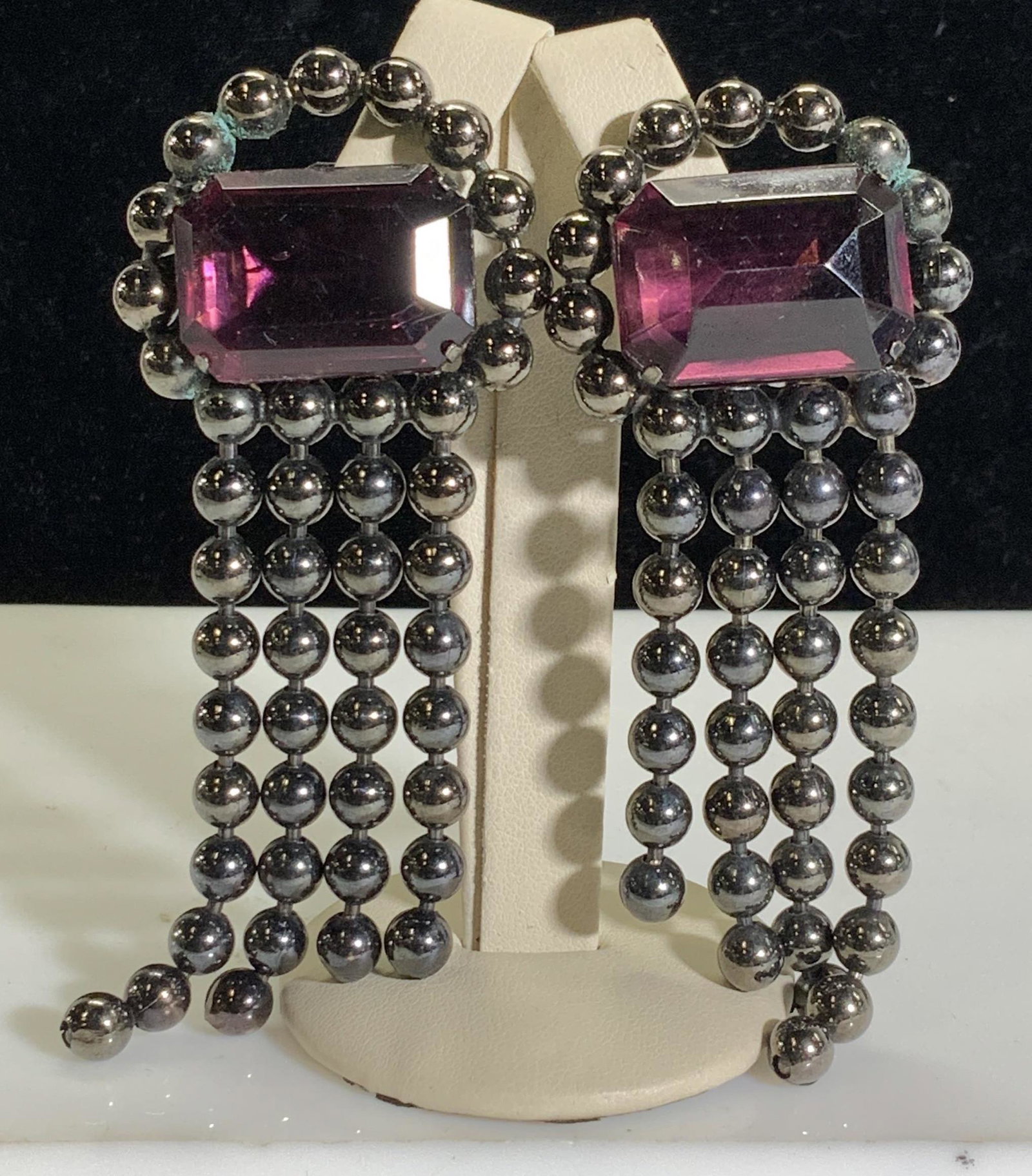 Statement Clip On Earrings w Amethyst Rhinestone (1 of 4)