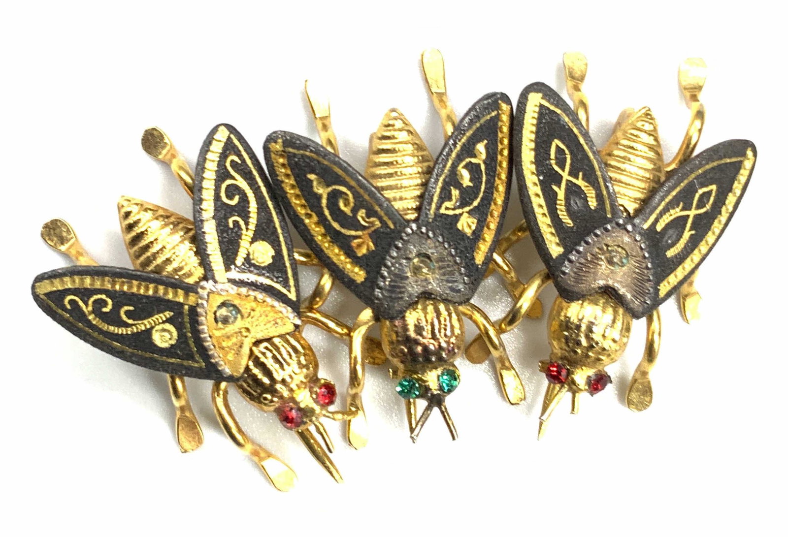 Lot 3 Vtg Crystal Eyed Etched Metal Insect Pins (1 of 10)