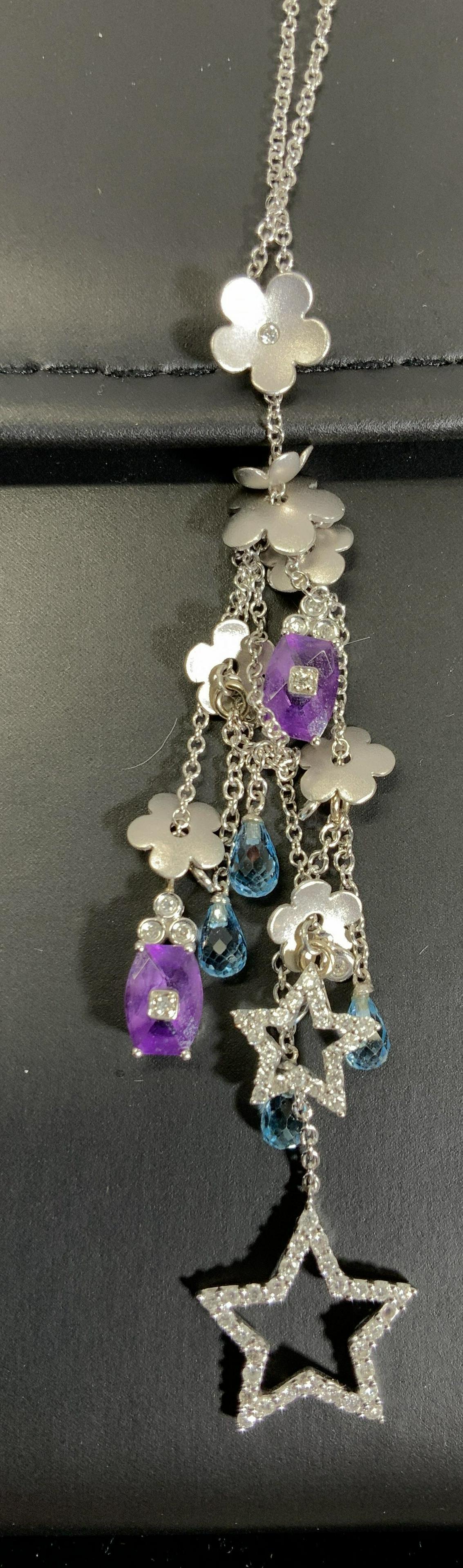 18K, 14 K Amethyst, Diamond & Topaz Necklace (1 of 5)