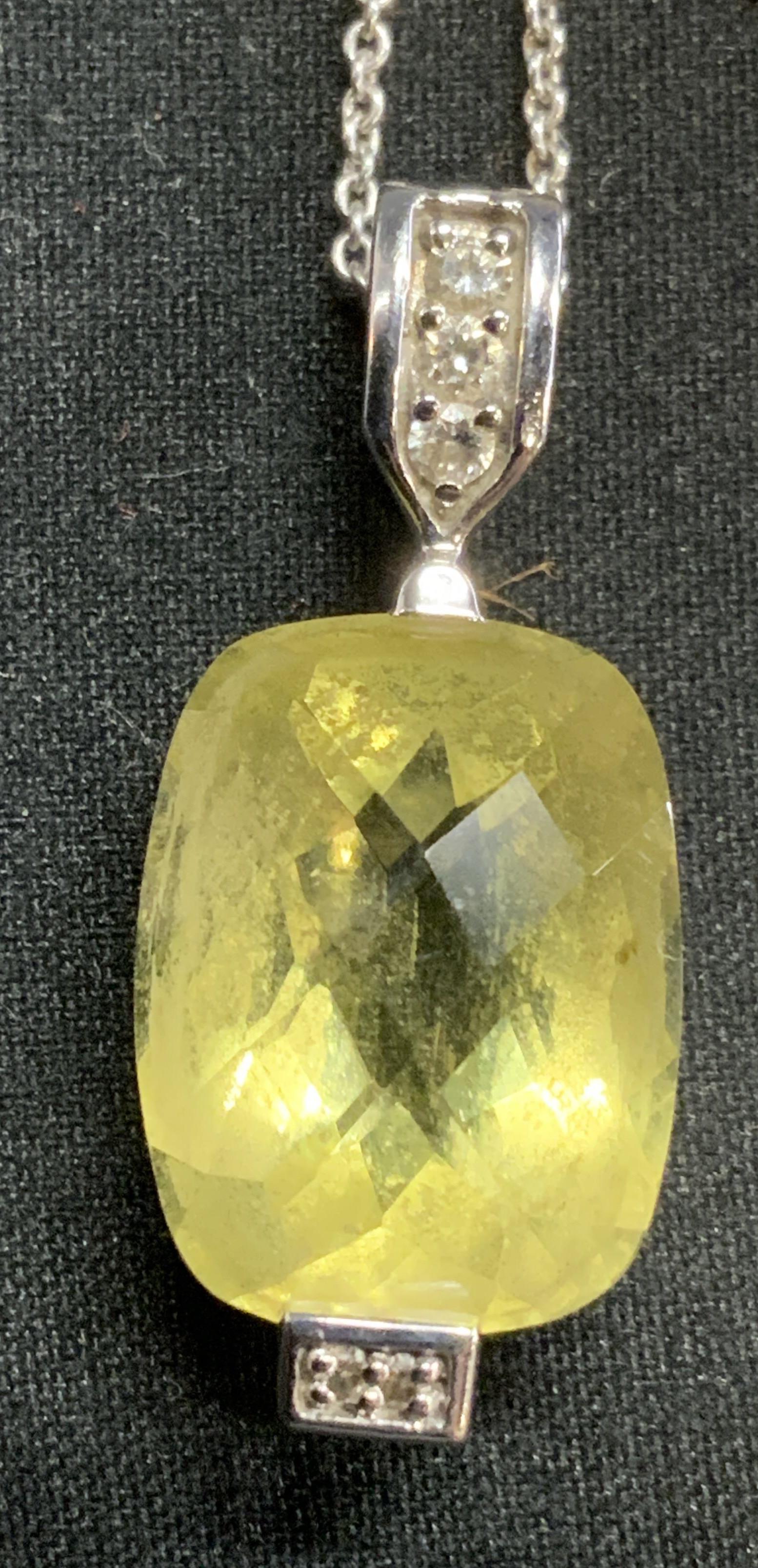 14K GOLD, DIAMOND&CITRINE Pendant Necklace, Italy (1 of 7)