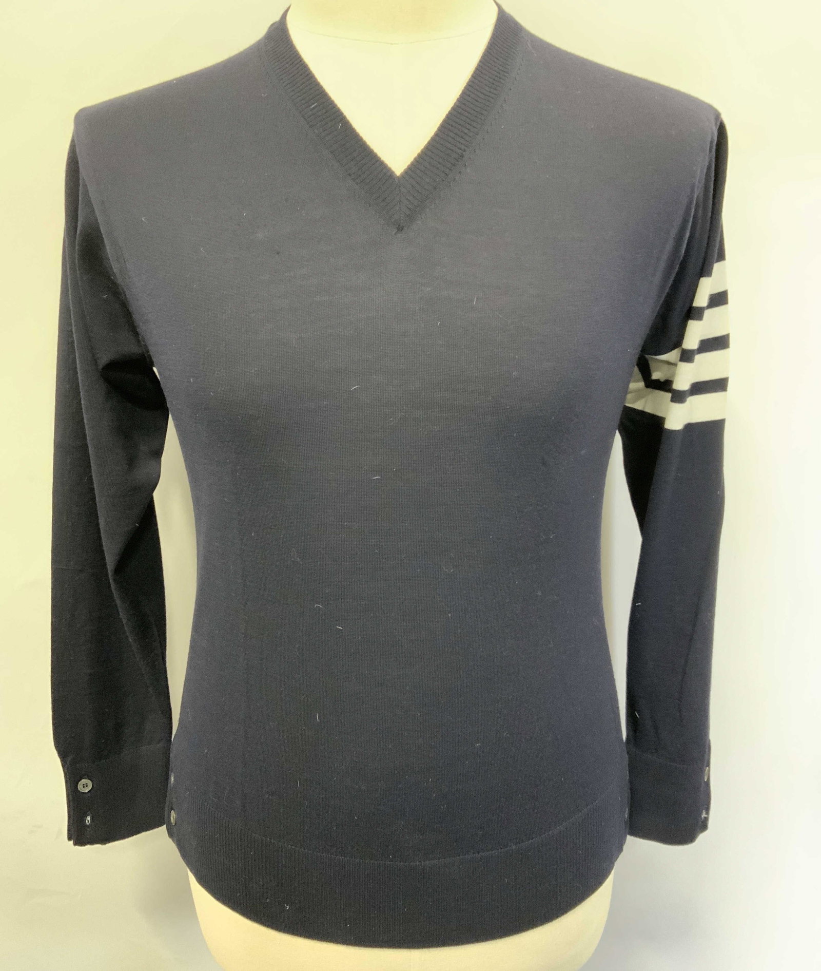 THOM BROWNE Navy Blue Stripe Wool Sweater (1 of 5)