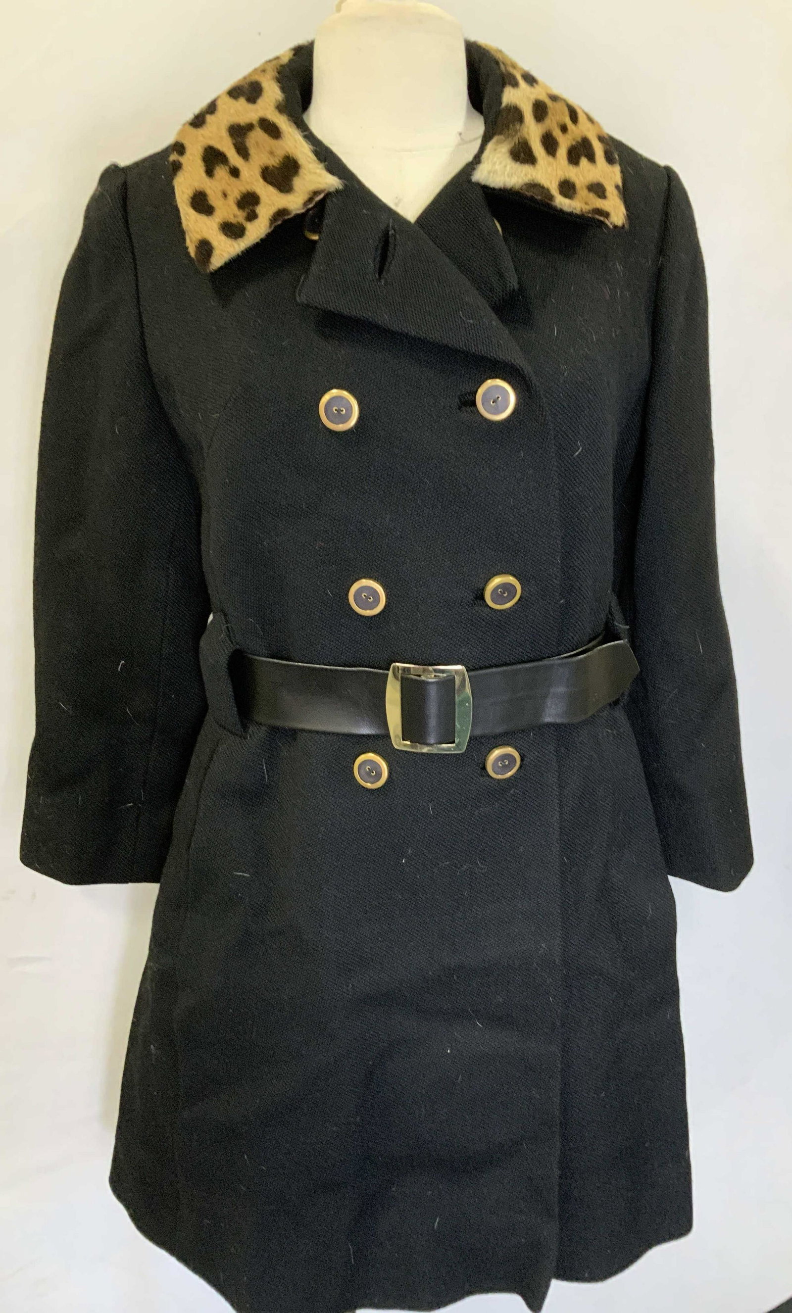 Raywood Originals Black Wool Coat, Dyed Fur Collar (1 of 8)