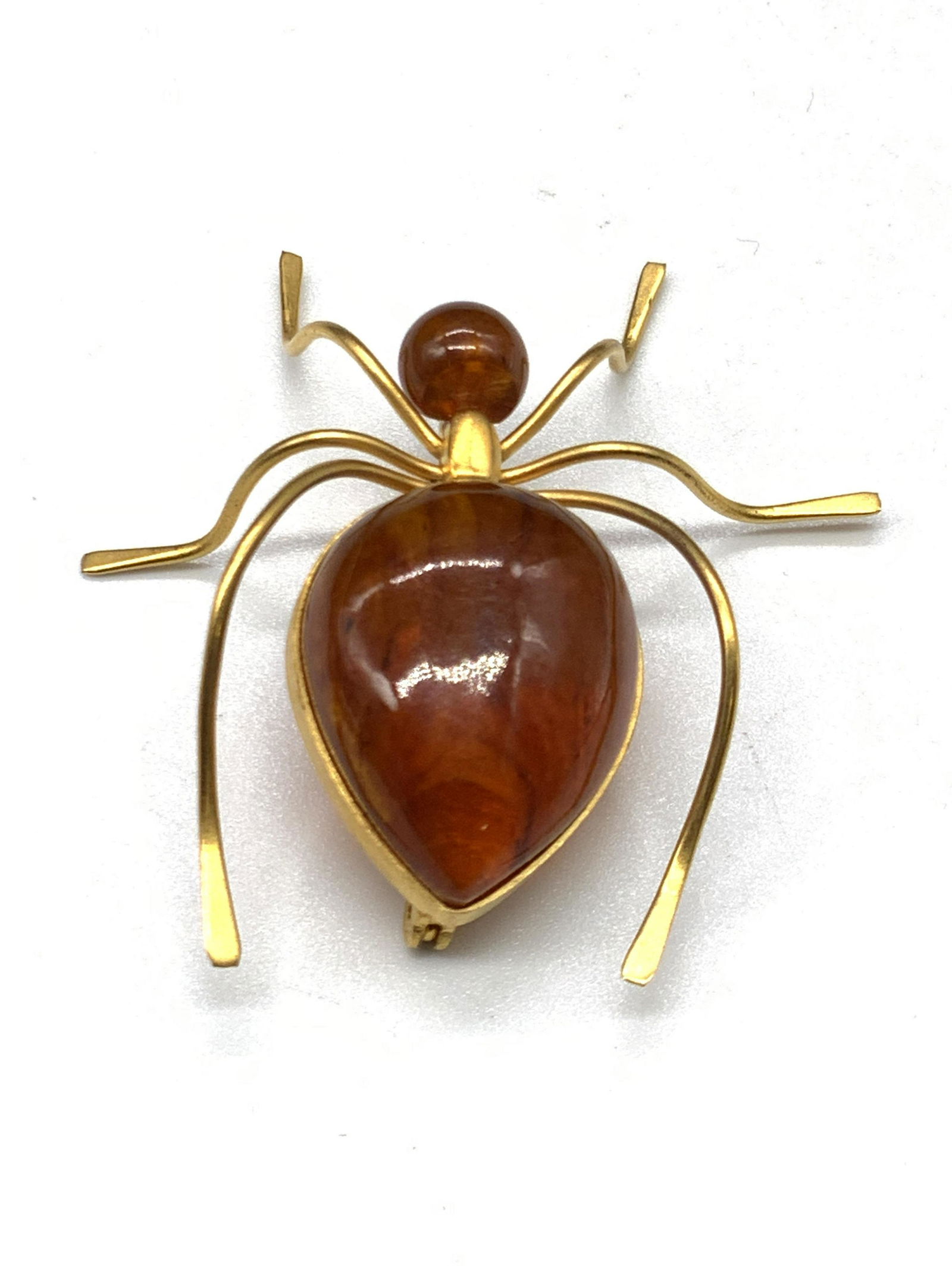 SIGNED Vintage Baltic Amber Spider Brooch, Russia (1 of 12)