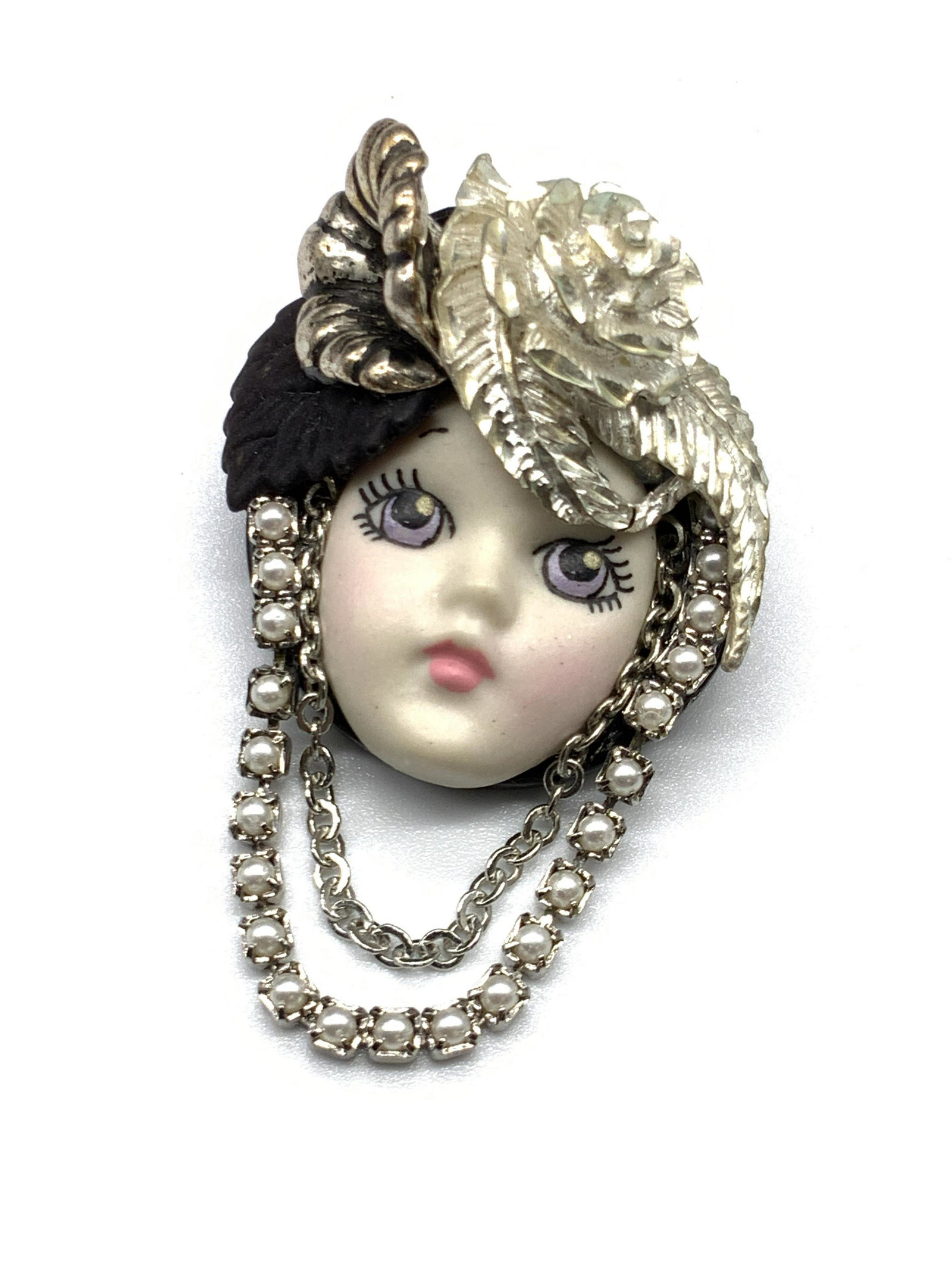 Vintage Art Deco Female Bust Brooch, Jewelry (1 of 8)