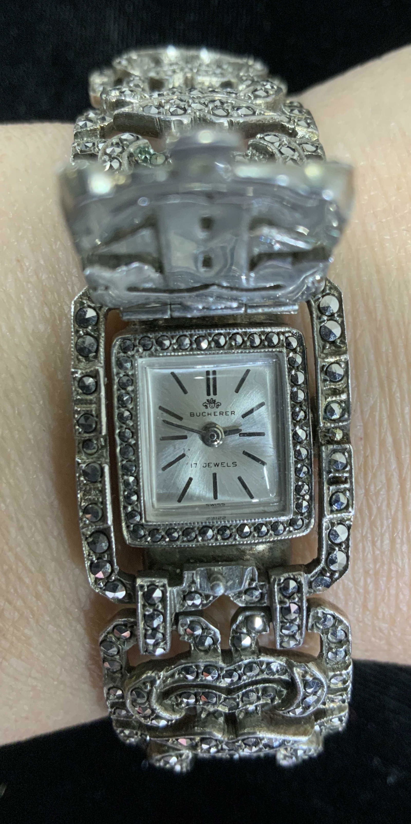 Bucherer Silver Marcasite Nouveau Watch Bracelet (1 of 7)