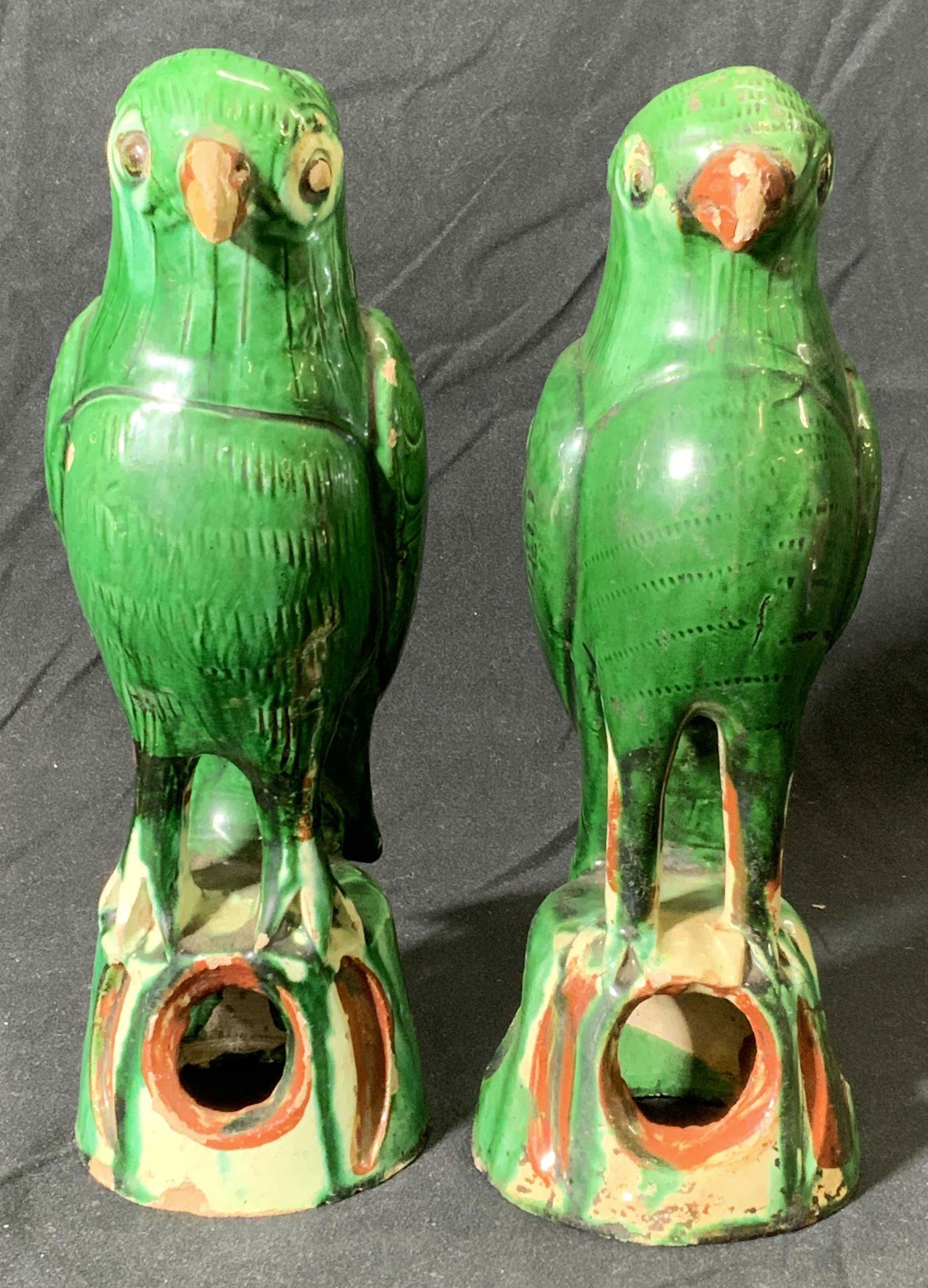 Pair Antique Asian Ceramic Parrot Roof Tiles (1 of 8)