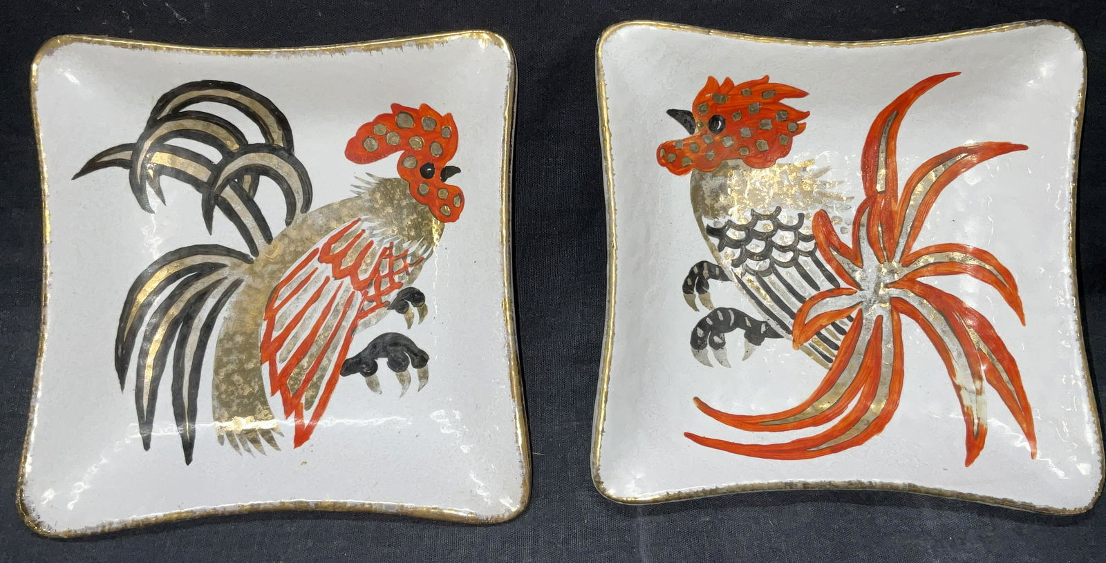 Pair Hand Painted Rooster Plates (1 of 6)