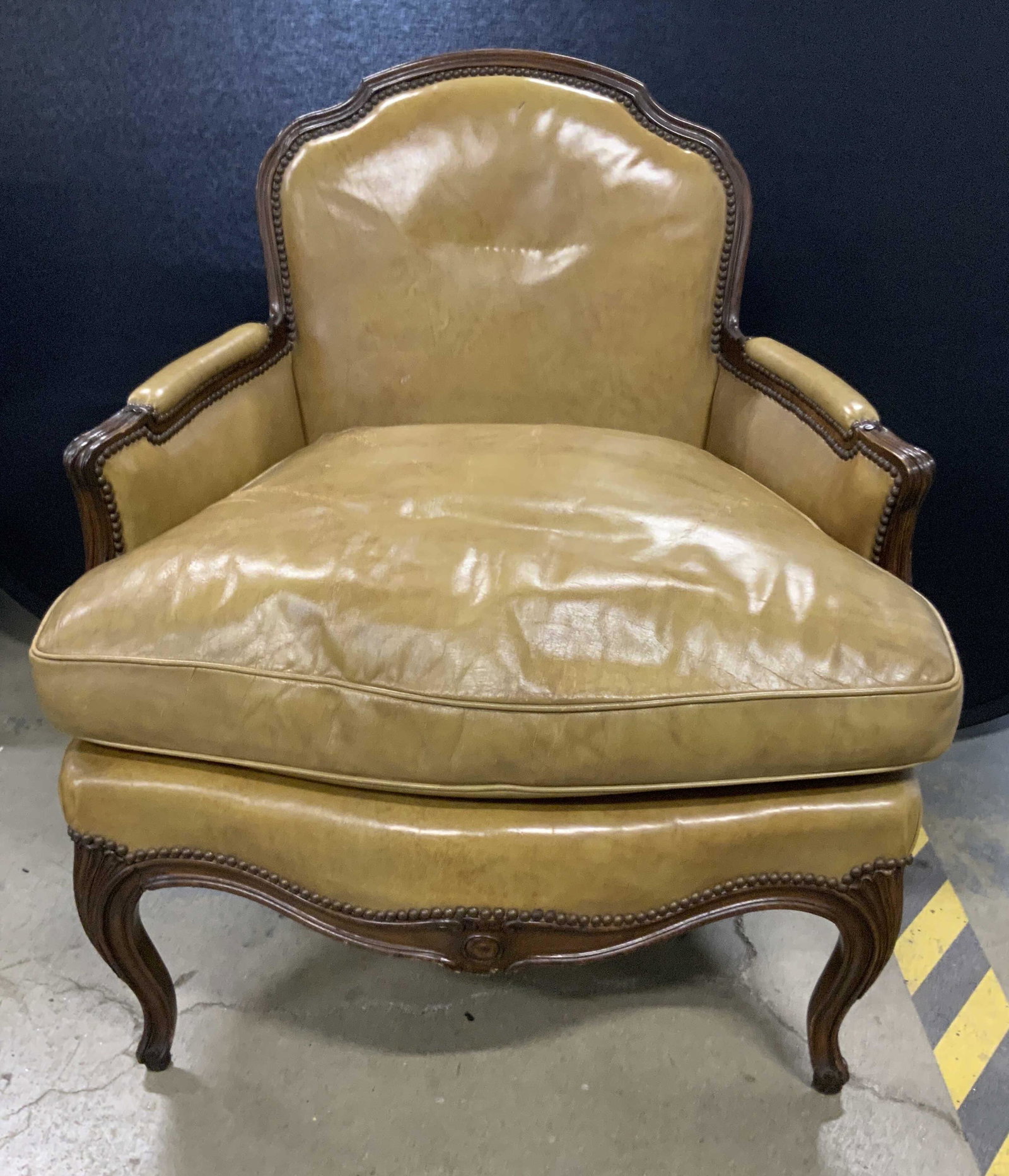 Vintage Carved Wood Leather Bergere Armchair (1 of 15)