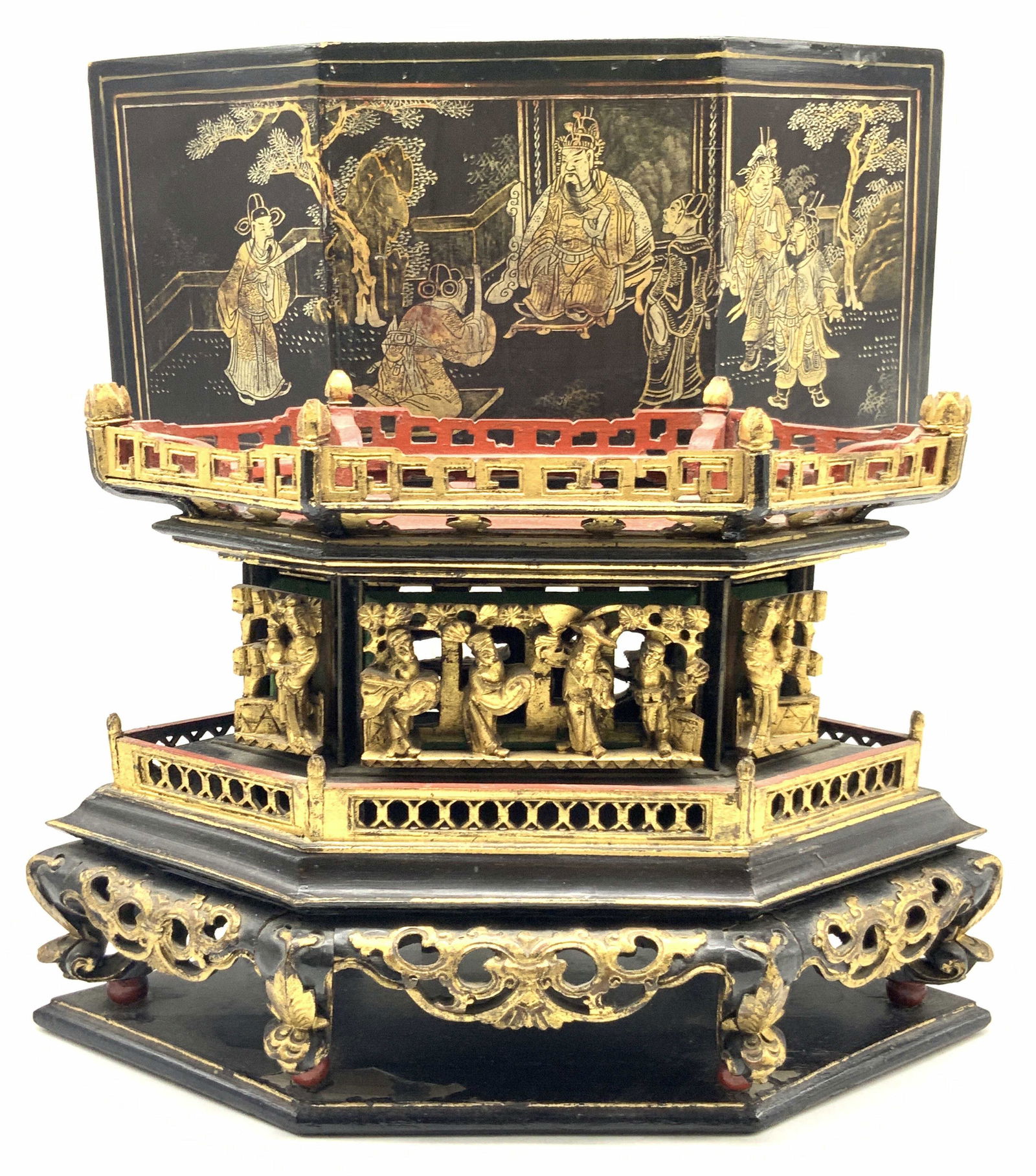 VNTG Asian Hand Carved Gilt Lacquered Offering Box (1 of 14)