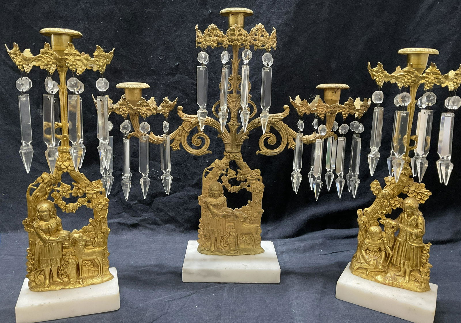 Set 3 Candelabras W Ornate Brass & Marble Base (1 of 9)