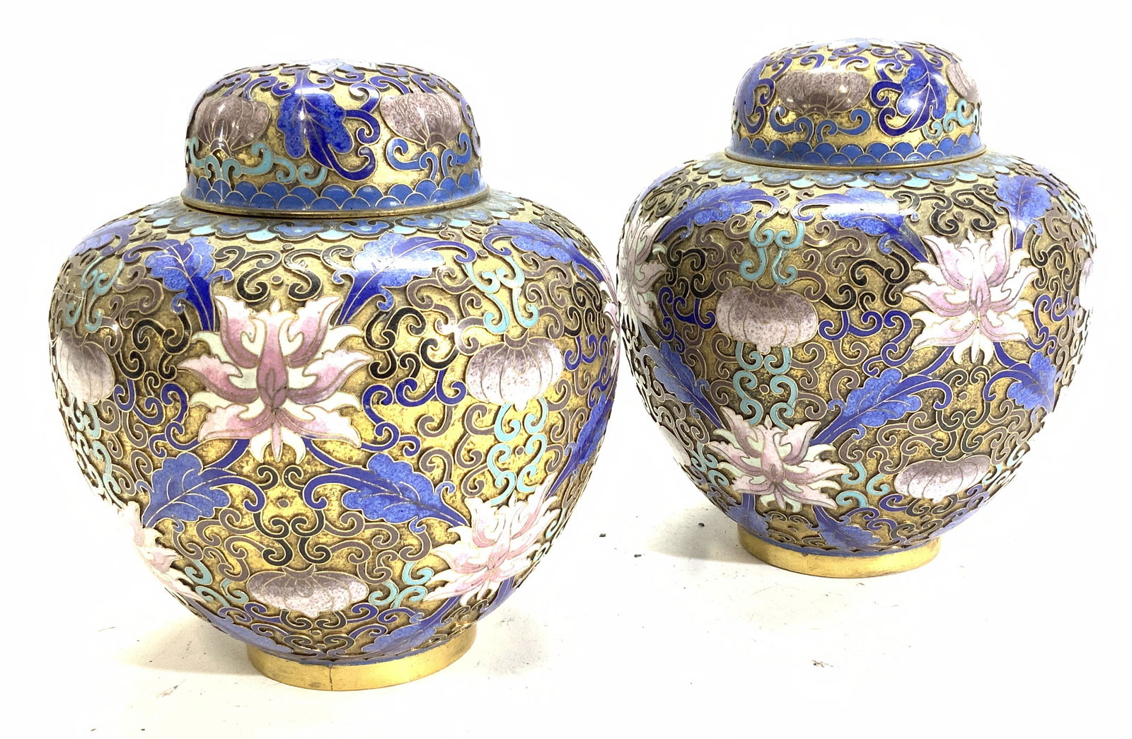 Pair Champleve Enamel Asian Ginger Jars (1 of 6)