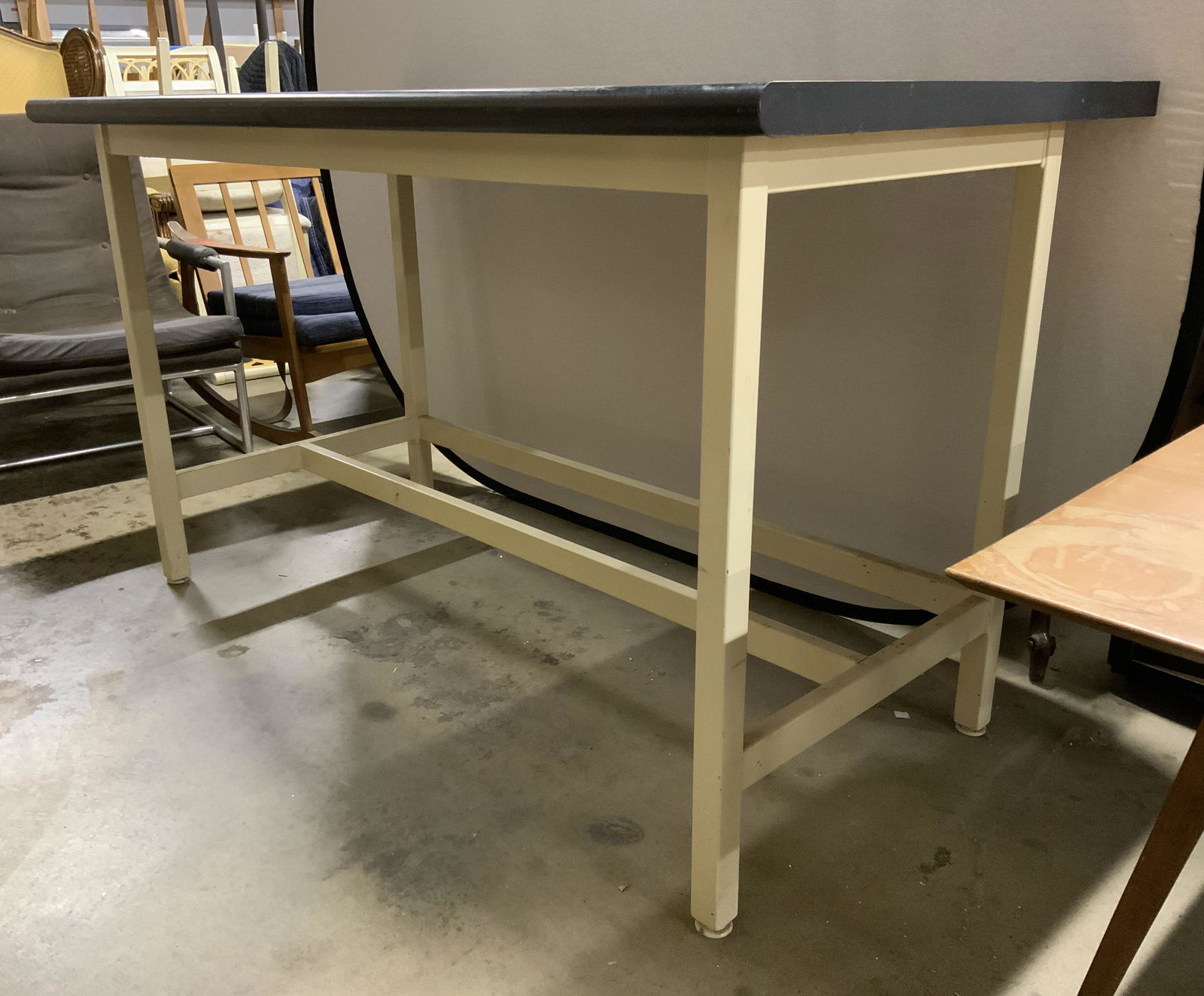 Vintage Metal Work Table W Black Top (1 of 9)