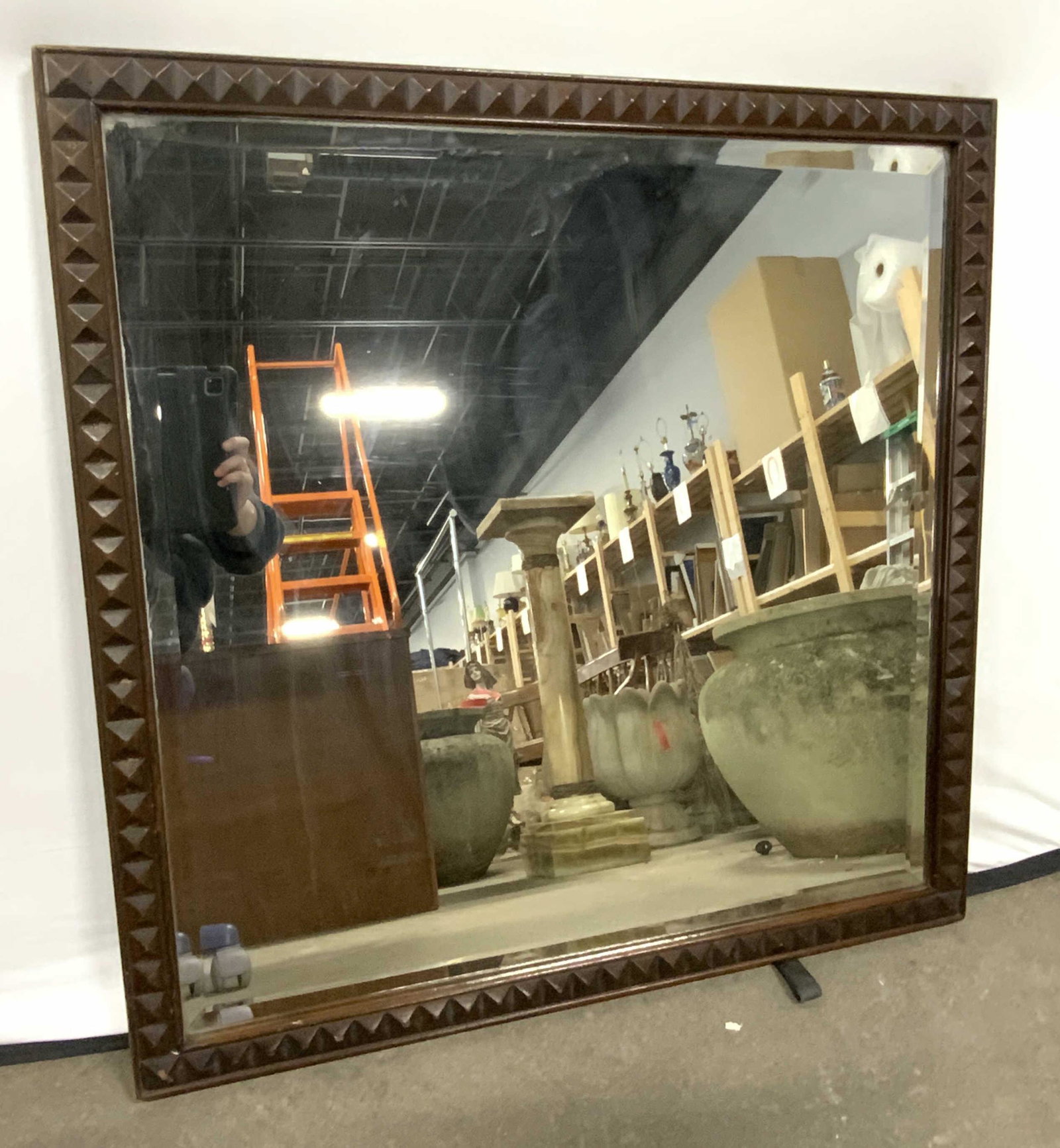 Antique Carved Wooden Square Wall Mirror (1 of 9)