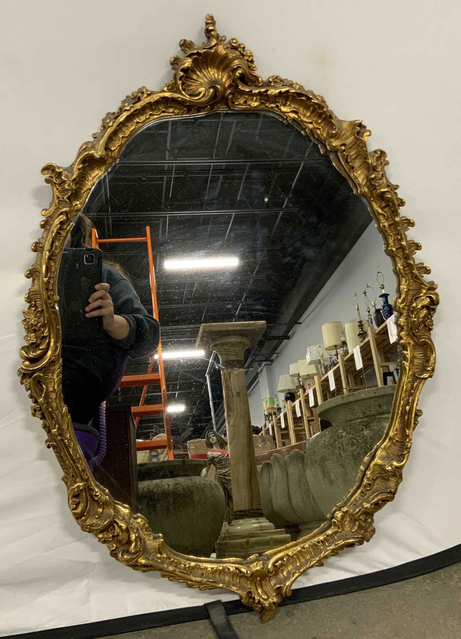 Antique Oval Form Carved Gilt Wood Wall Mirror (1 of 11)