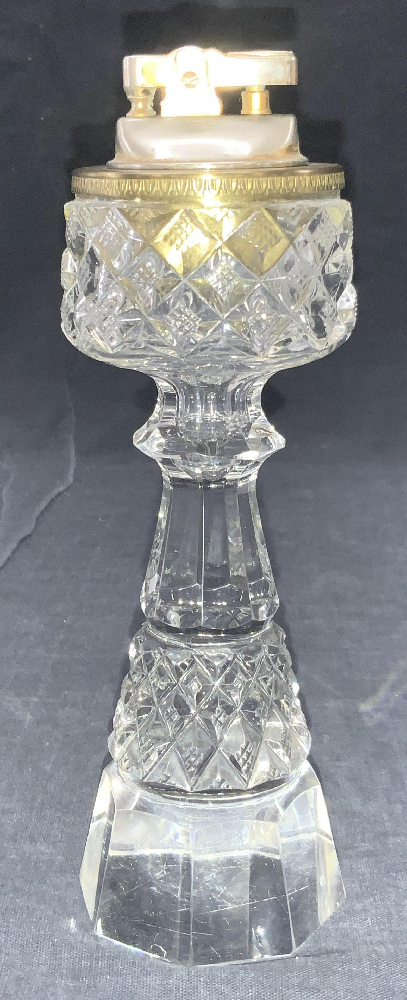 Vintage Cut Glass & Brass Tabletop Lighter, Japan (1 of 8)