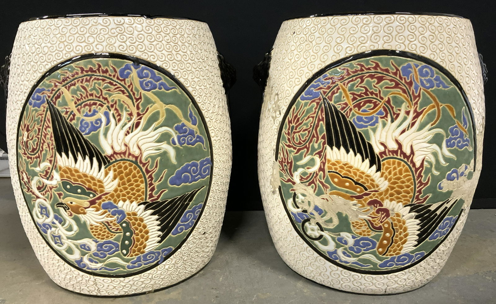Vntg Pr Hand Painted Asian Porcelain Garden Stools (1 of 11)