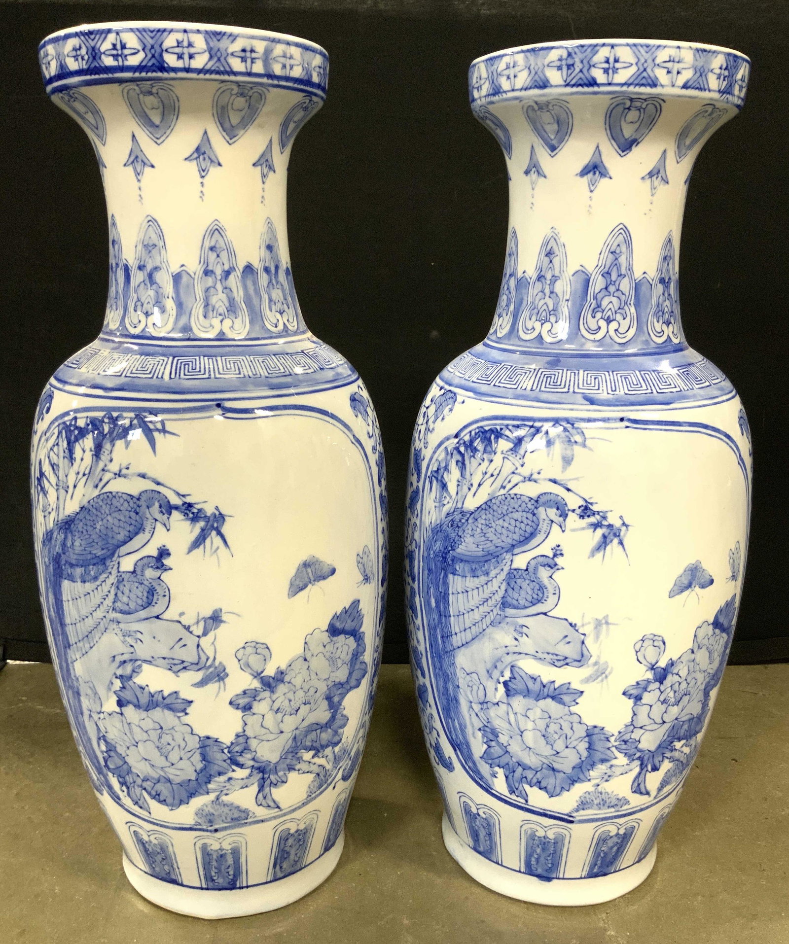 Pair Vintage Asian Porcelain Vases XL 24inH (1 of 10)