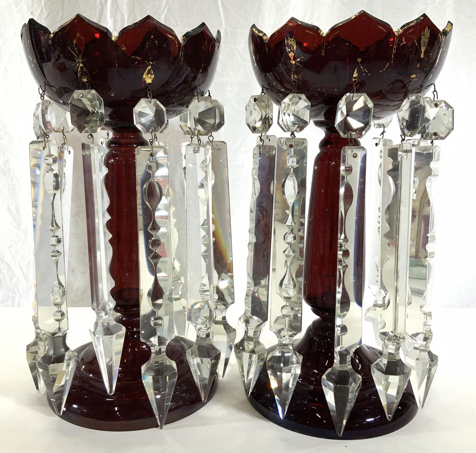 Antique Pair Bohemian Ruby Glass & Crystal Lustres (1 of 8)