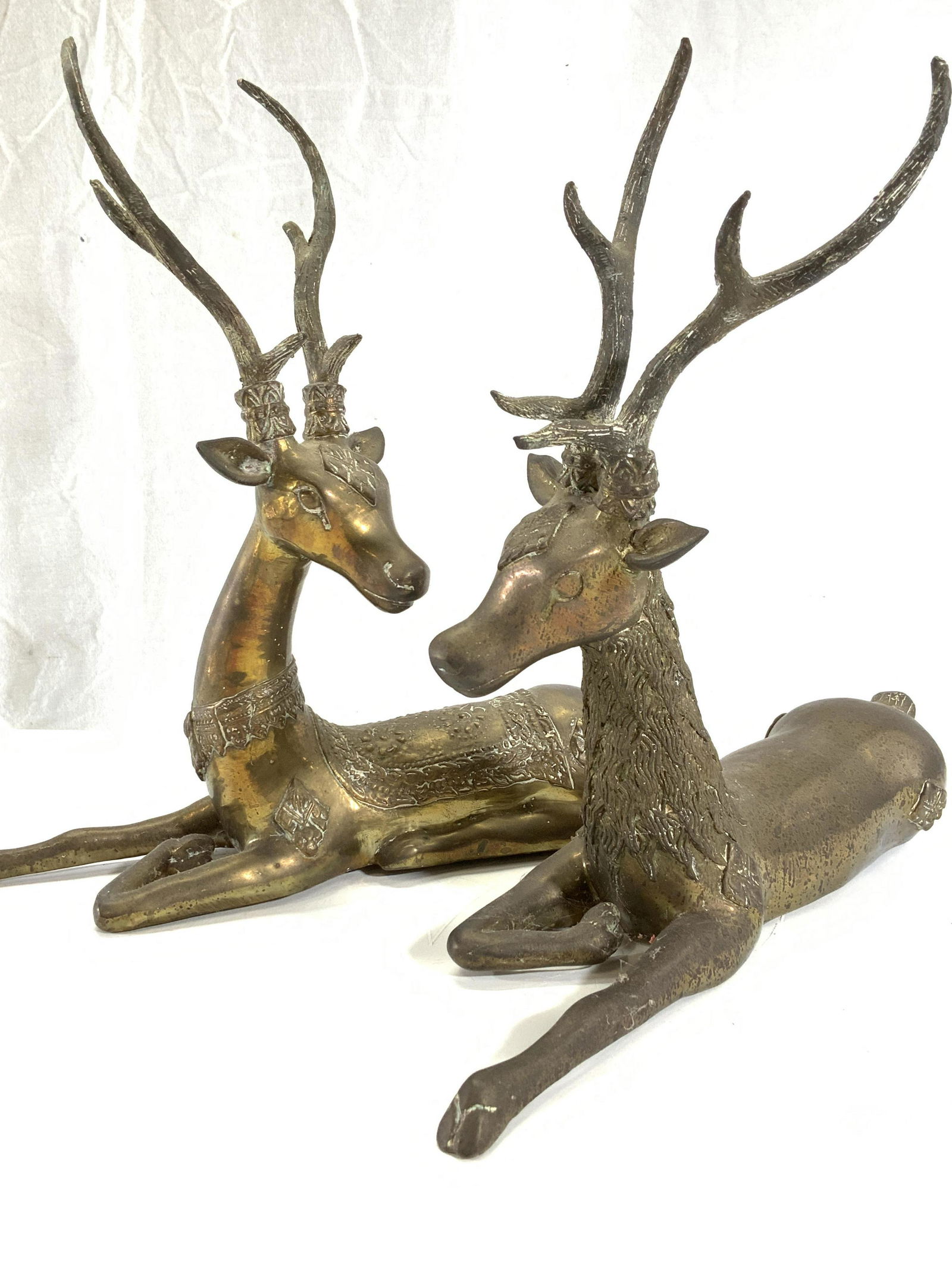 Pair Heavy Etched Brass Stag Figurals (1 of 8)