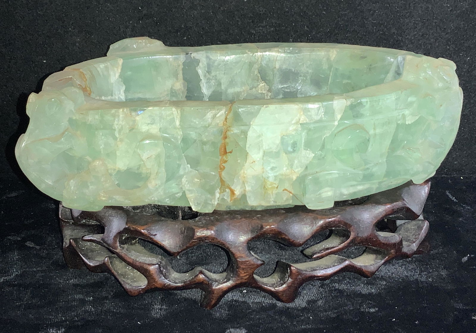 Carved Jade Fu Dog Bowl on Asian Wood Stand (1 of 9)