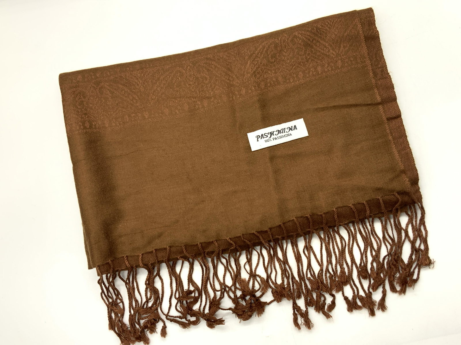 100% PASHMINA Paisley Fringe Scarf (1 of 8)