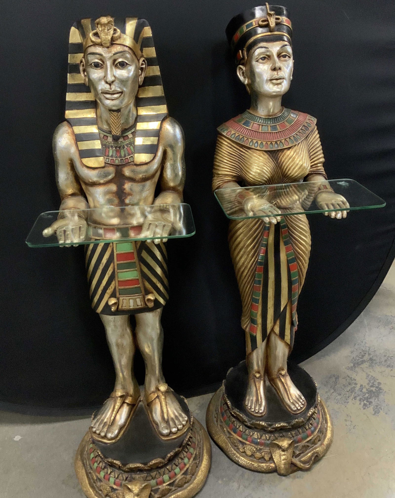 Pair Gilt Egyptian Pharaoh Fl Sculptures, 44in sgn (1 of 17)