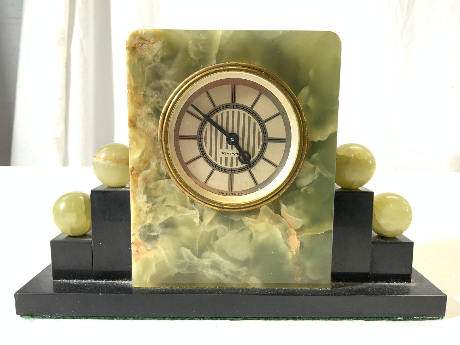 SETH THOMAS Green & Black Marble Mantel Clock (1 of 10)