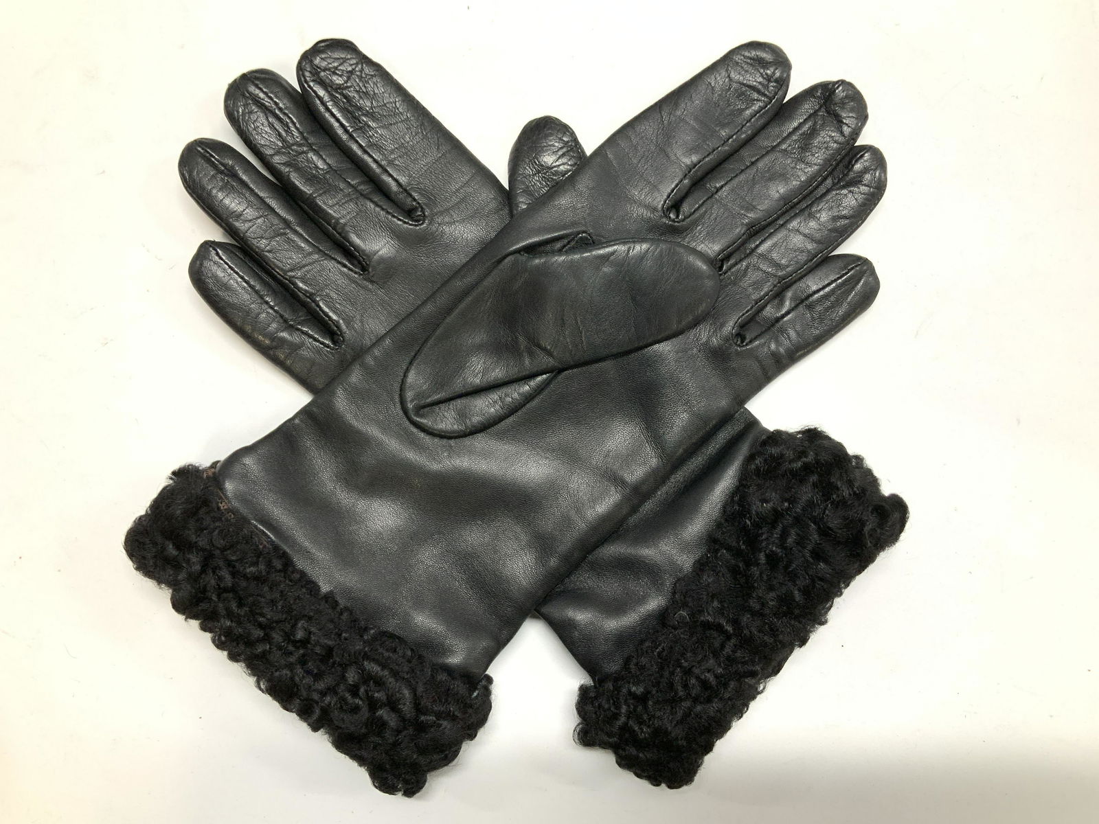 2 pairs Black Leather Gloves w Fur Cuffs, Hungary (1 of 8)