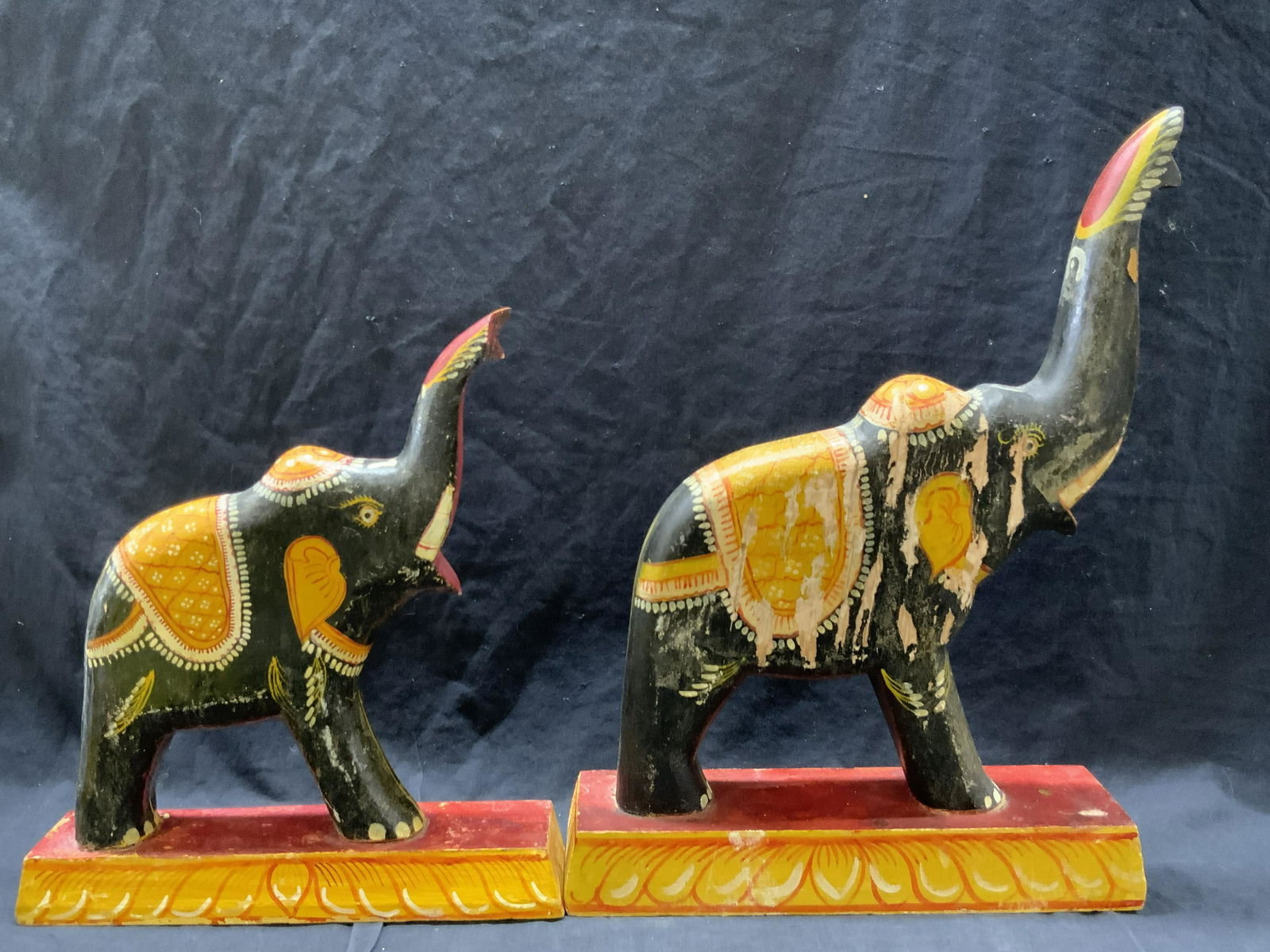 Pr Vintage Hand Painted Wooden Elephant Sculptures (1 of 14)
