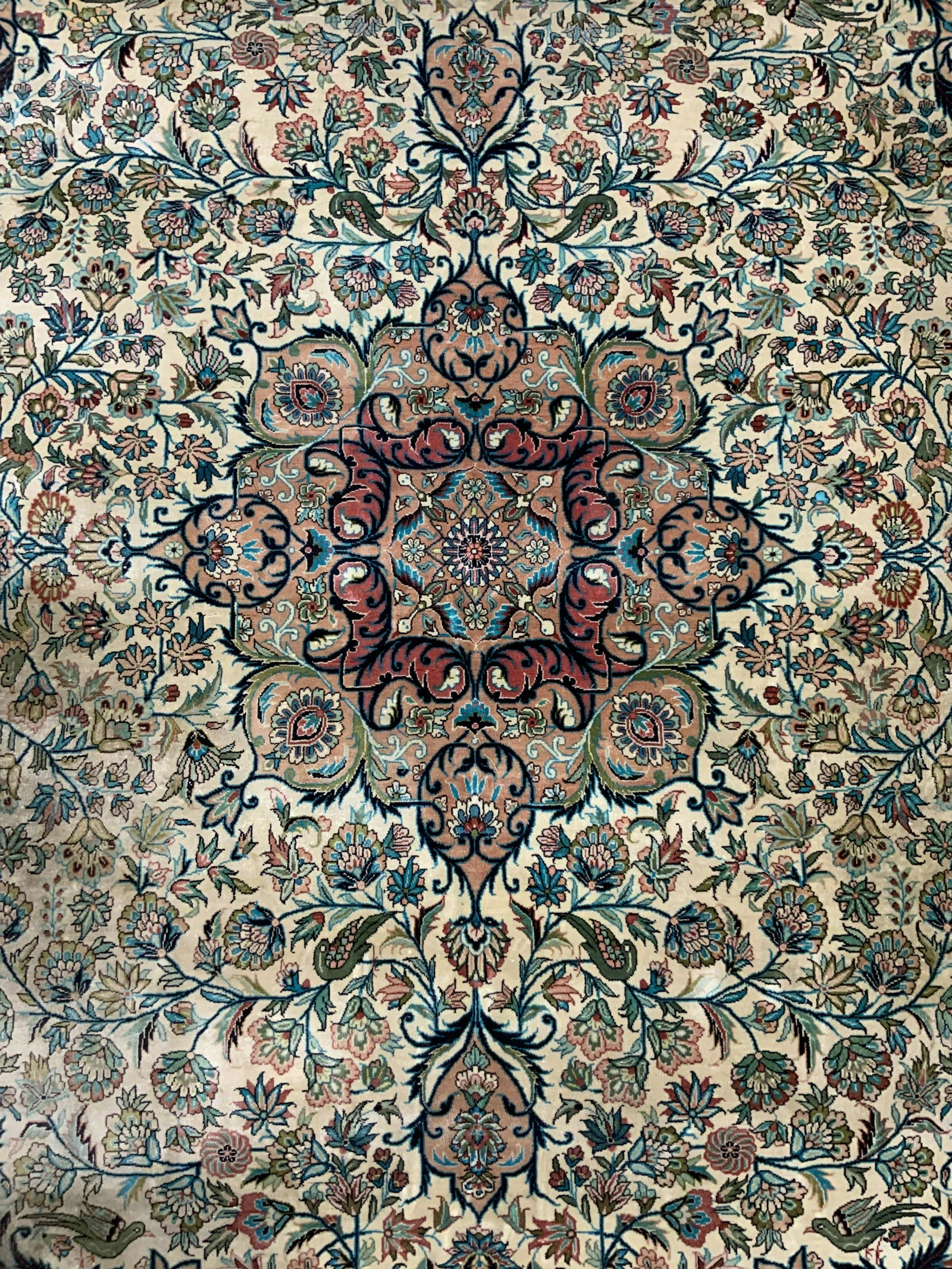 Vintage Handmade Oriental Fringed Silk Rug (1 of 10)