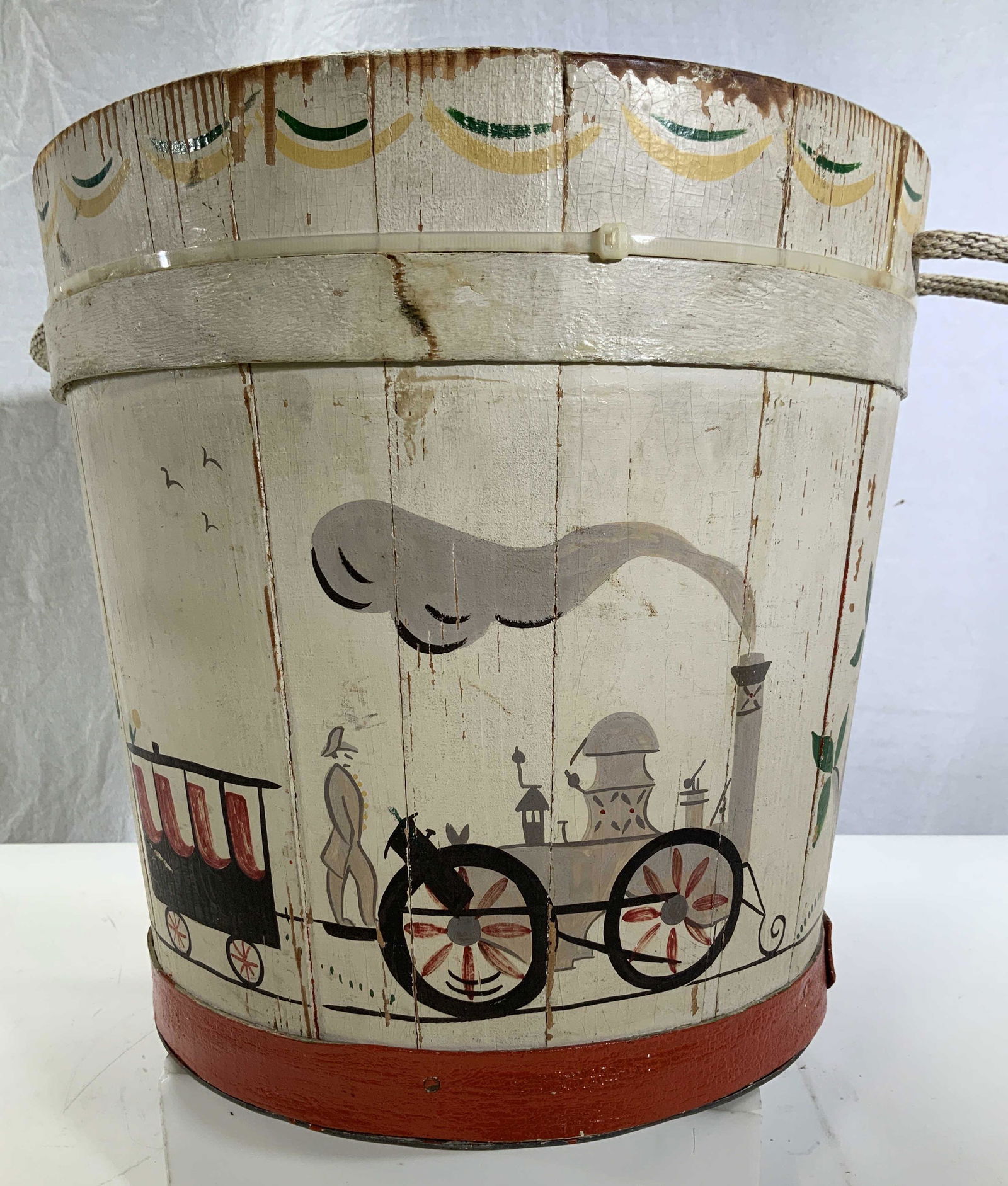Hand Painted Wood Barrel Folk Art, Sgn (1 of 7)