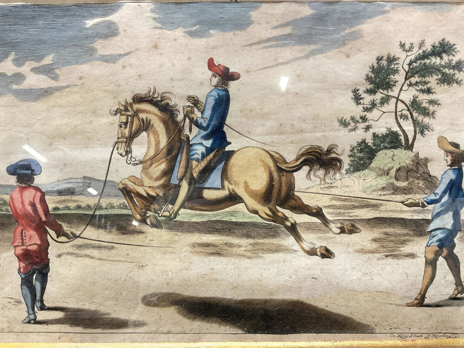 AntqHand Colored Copper Plate Equestrian Engraving (1 of 8)
