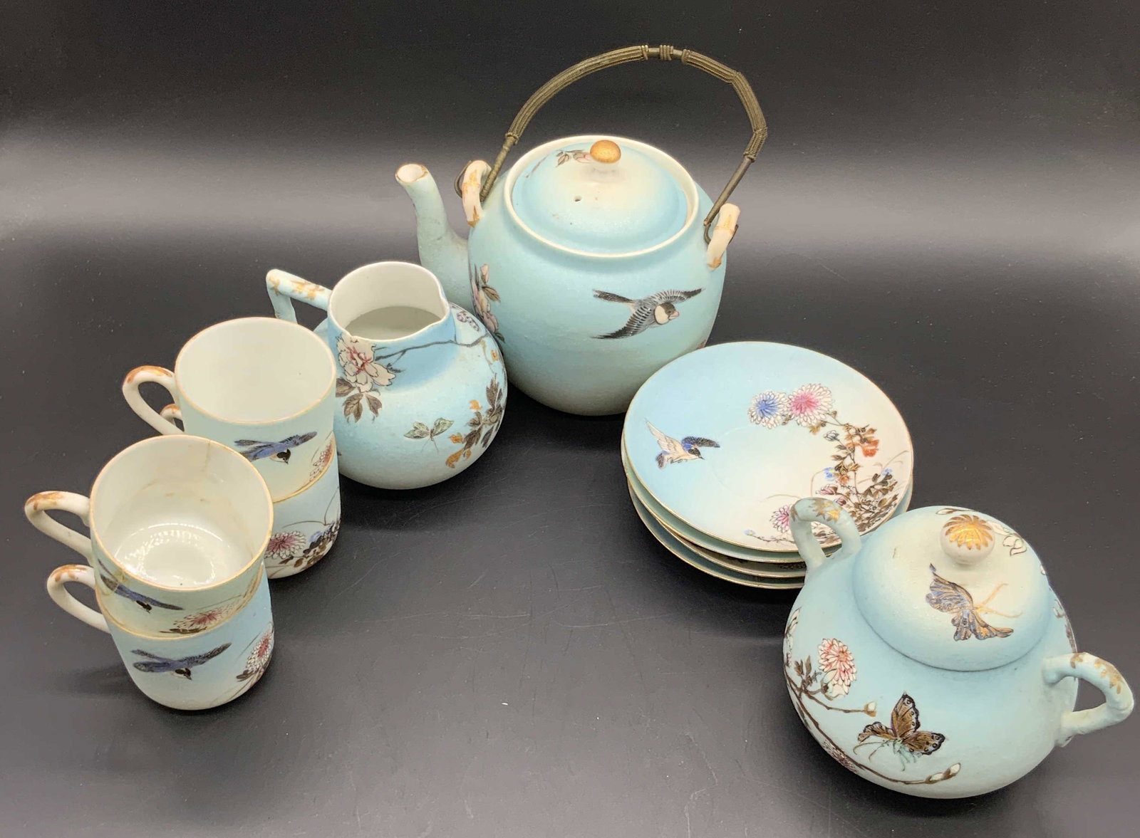 11 Vintage Signed Asian Textured Porcelain Tea Set (1 of 12)