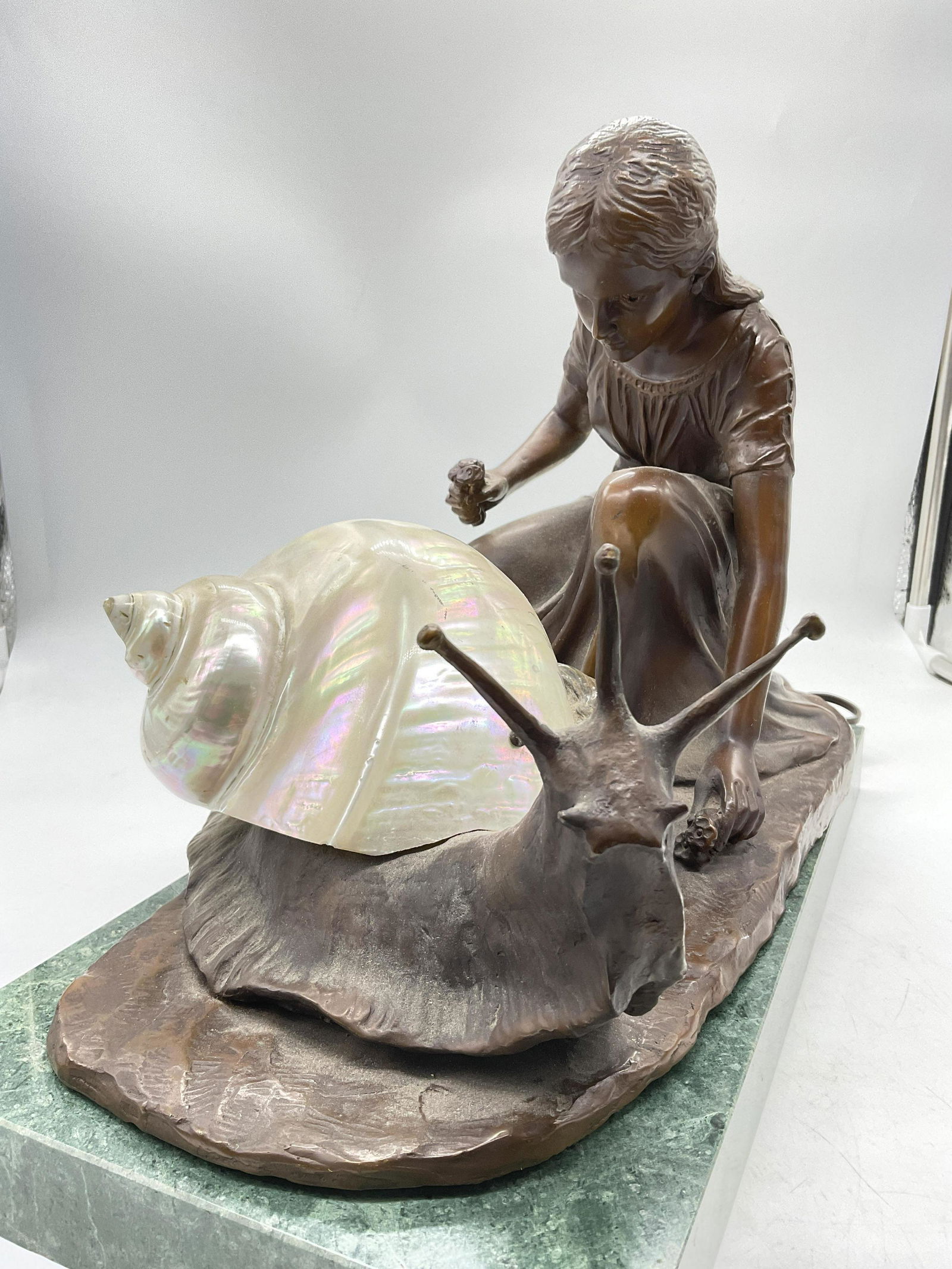 Bronze Lighting Snail Sculpture on Marble Base (1 of 10)