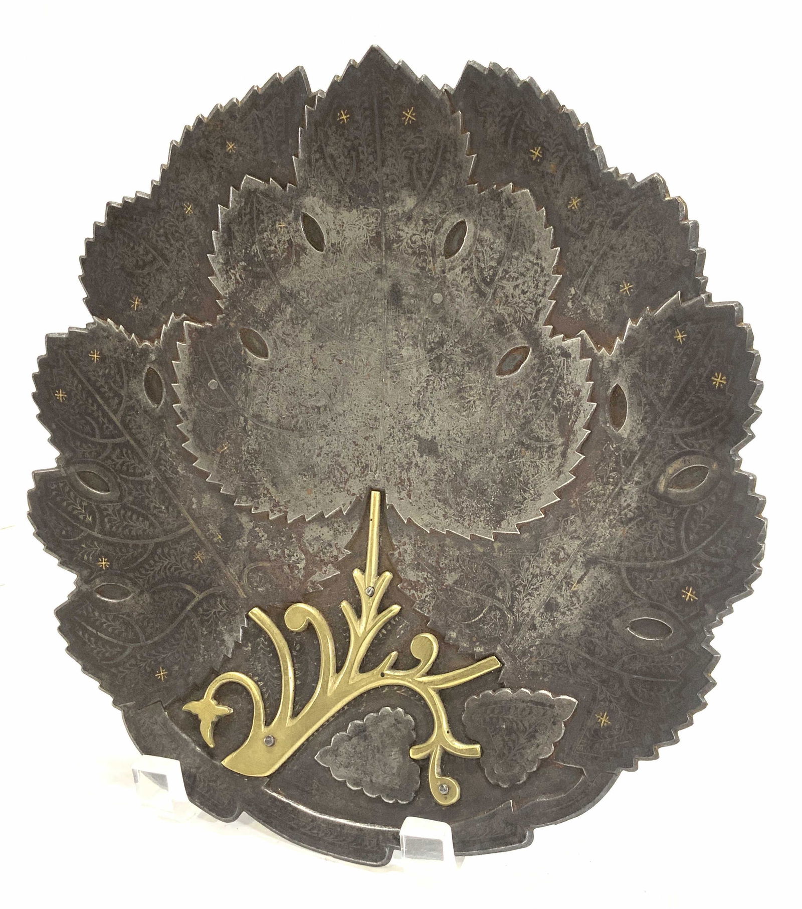 Antique Iron Etched Leaf Plated w Silver Overlay (1 of 6)