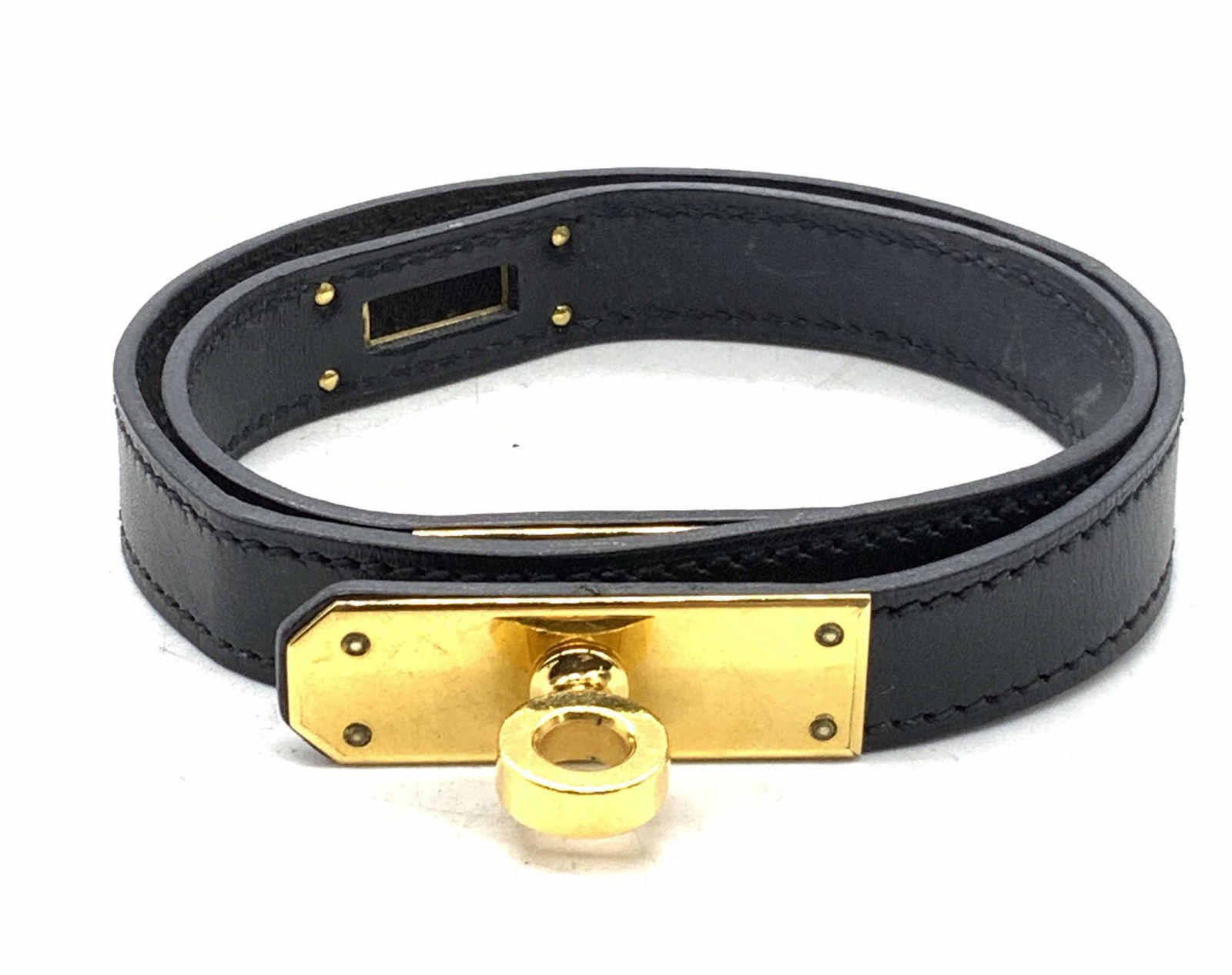 HERMES Black Leather Kelly Double Tour Bracelet (1 of 5)