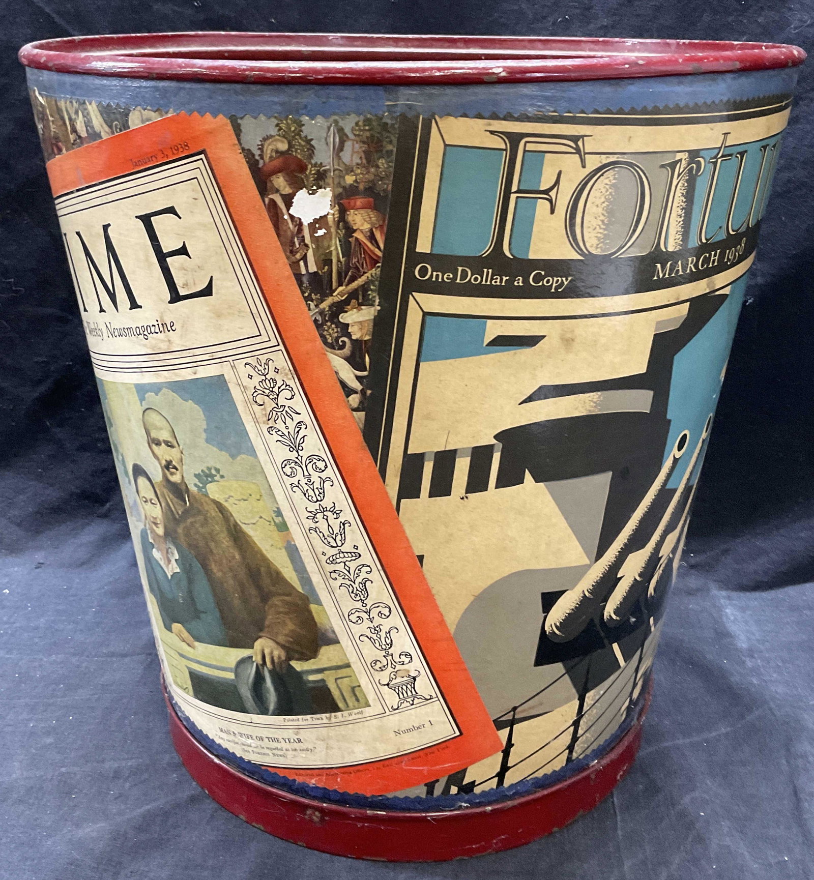 Vintage Decoupaged Aluminum Magazine Floor Basket (1 of 5)