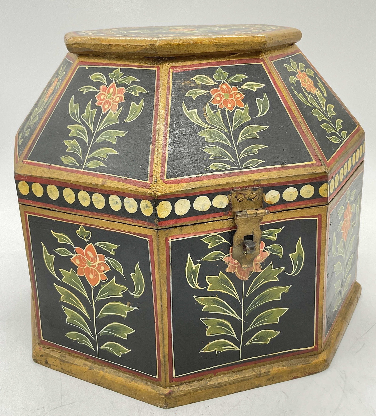 Floral Hand Painted Octagonal Box, India (1 of 6)