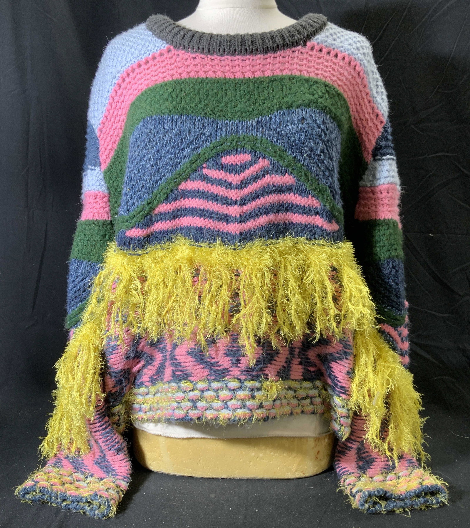 ZARA Multi Color Knit Fringe Trim Sweater (1 of 4)