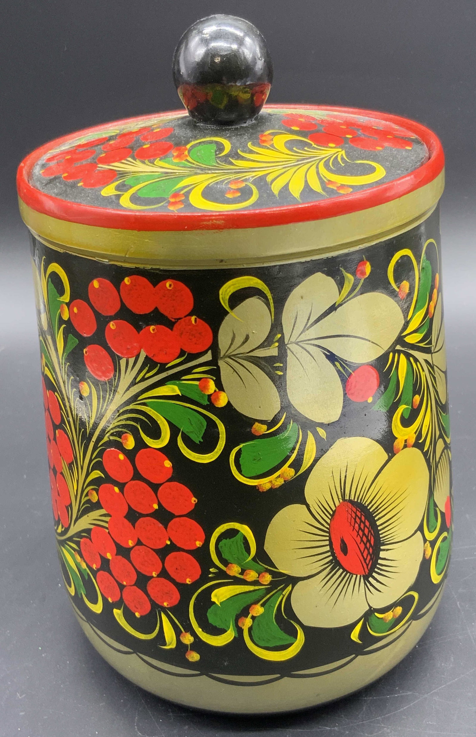 Vtg Hand Painted Russian Lacquered Lidded Vessel (1 of 7)