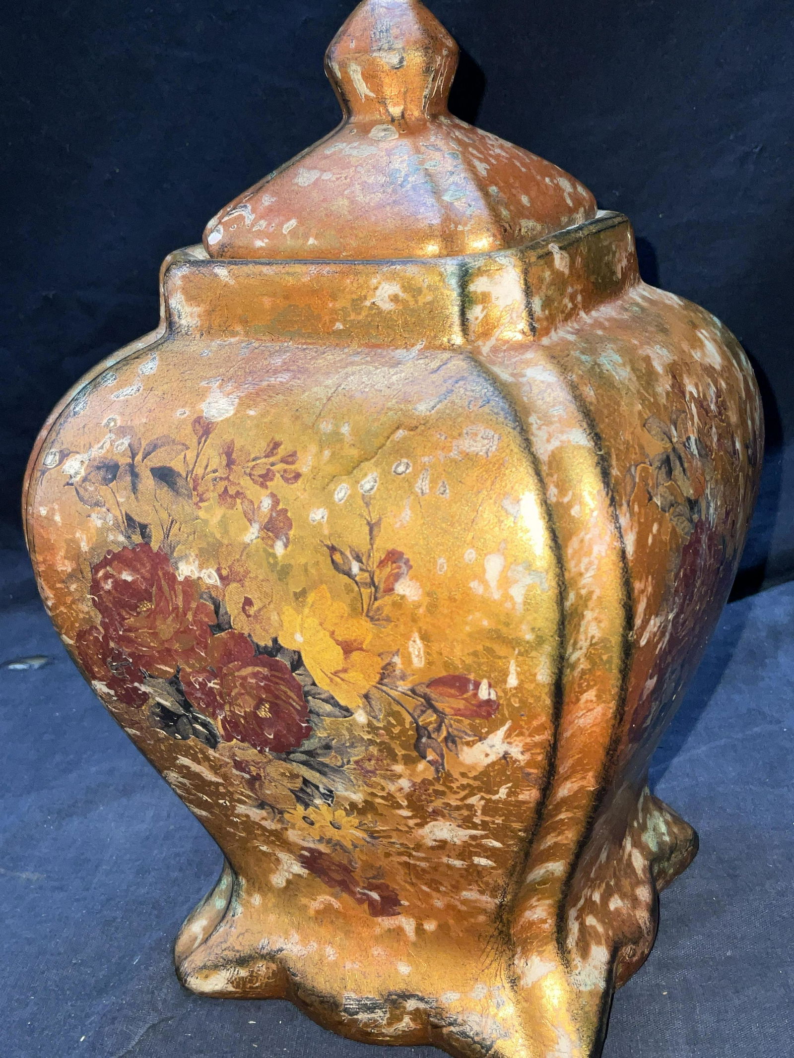 Ceramic Rose Detailed Porcelain Lidded Vessel (1 of 5)