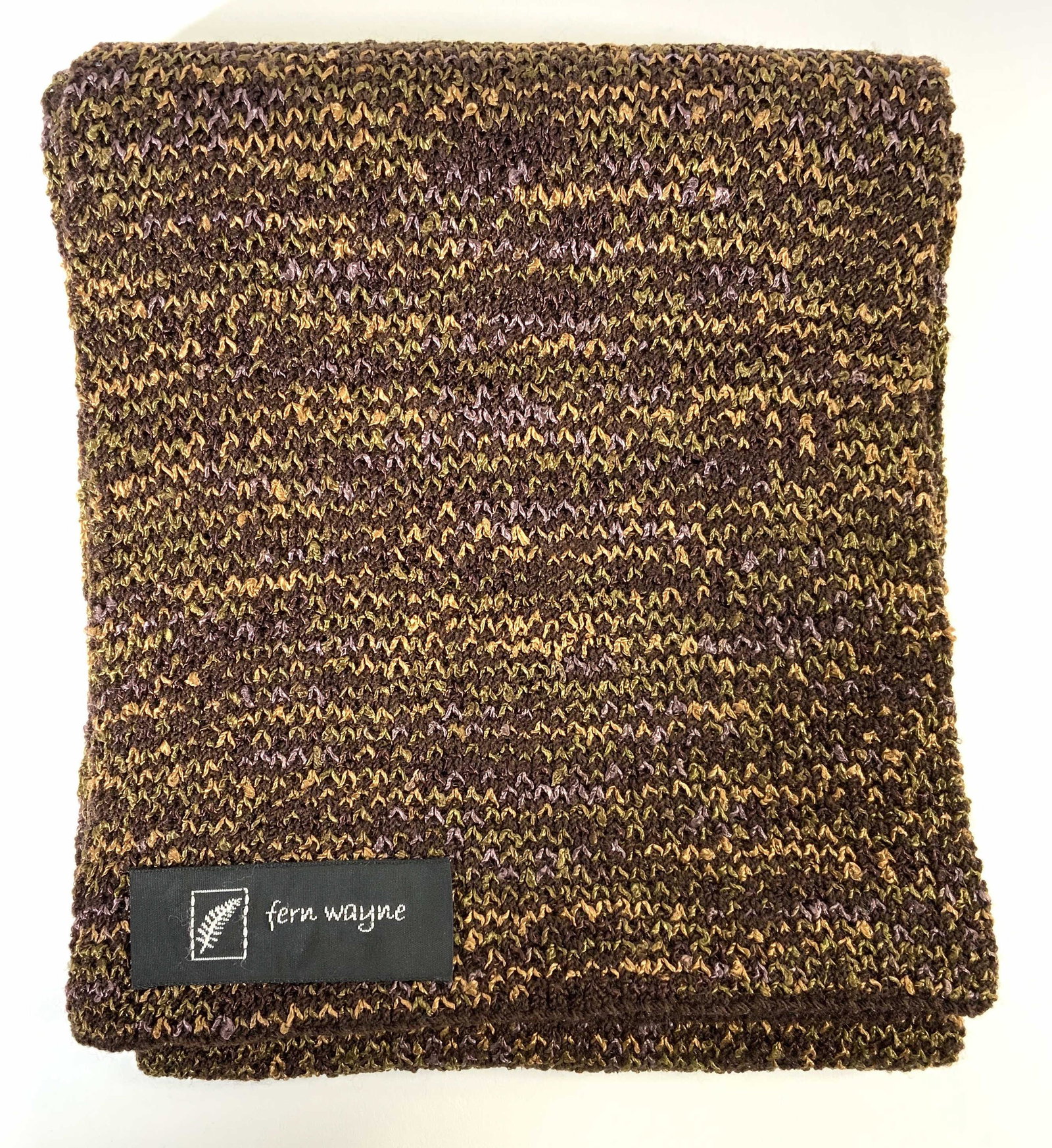 FERN WAYNE Fiber Arts Brown Hand Knit Scarf (1 of 4)