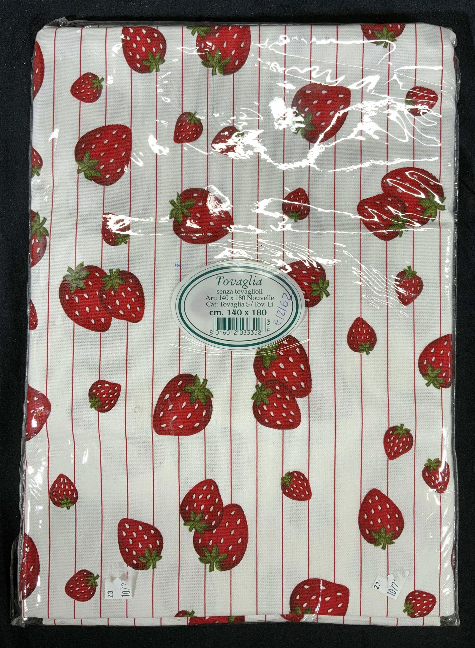 TOVAGLIA Strawberry Print Tablecloth NIP, Italy: TOVAGLIA strawberry print tablecloth. New in original package. Tablecloth measures 140 x 180 cm. Made in Italy. TOVAGLIA, TOVAGLIA tablecloth, strawberry tablecloth, tablecloth, table decor, tab,e acc