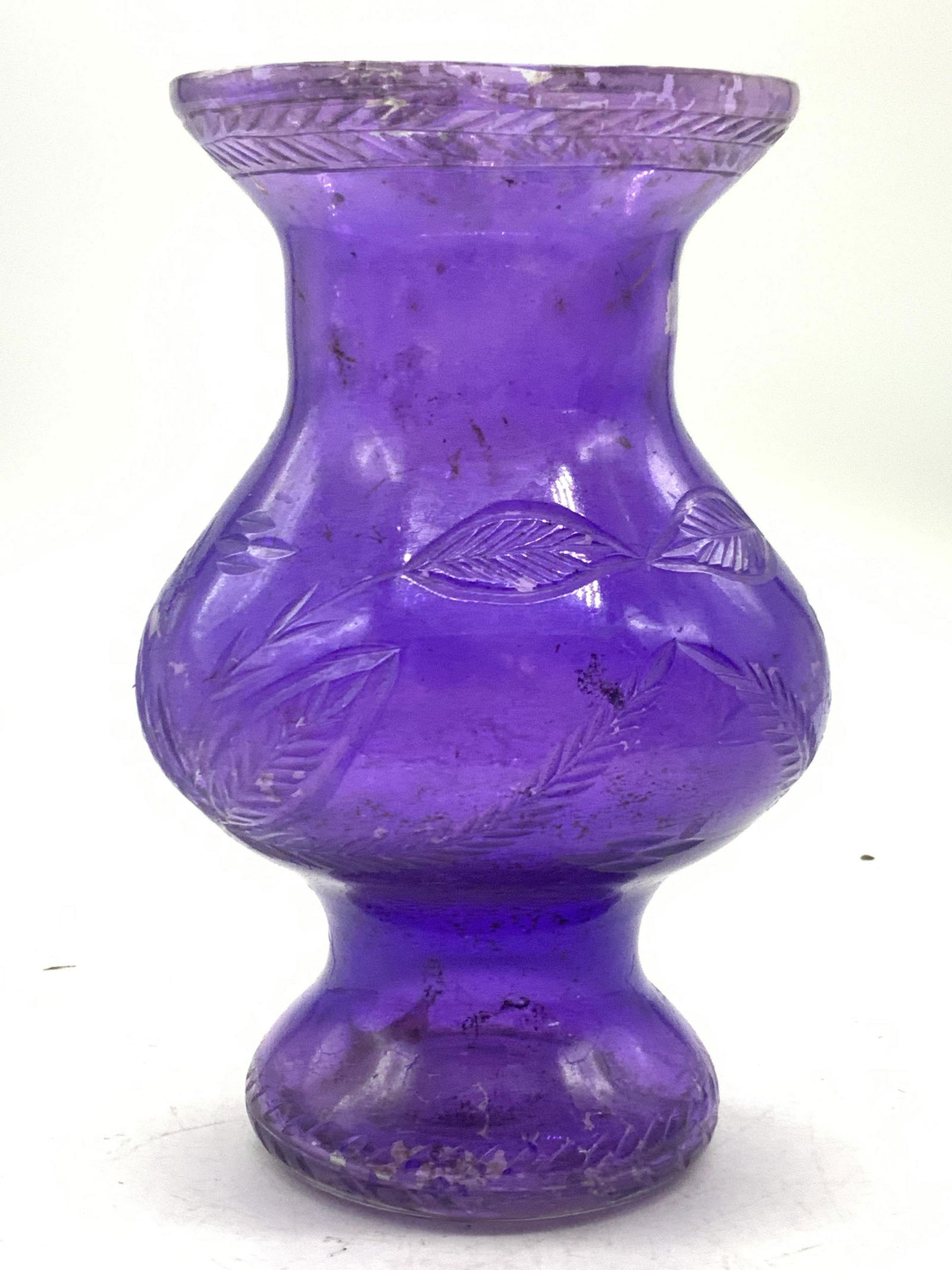 DK Living Vintage Amethyst Toned Etched Glass Vase (1 of 7)